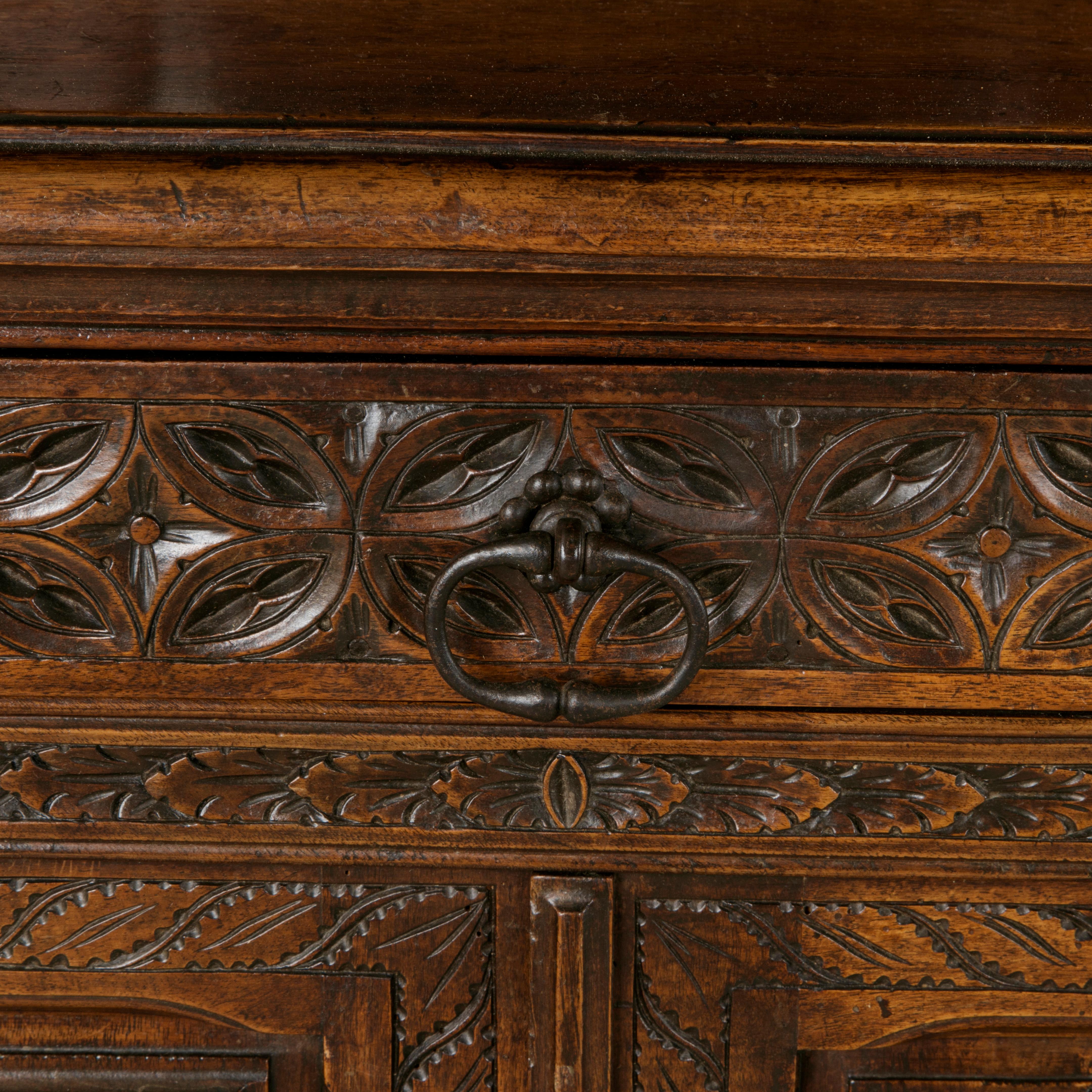 19th Century French Gothic Style Hand Carved Oak and Walnut Cabinet or Credenza 4