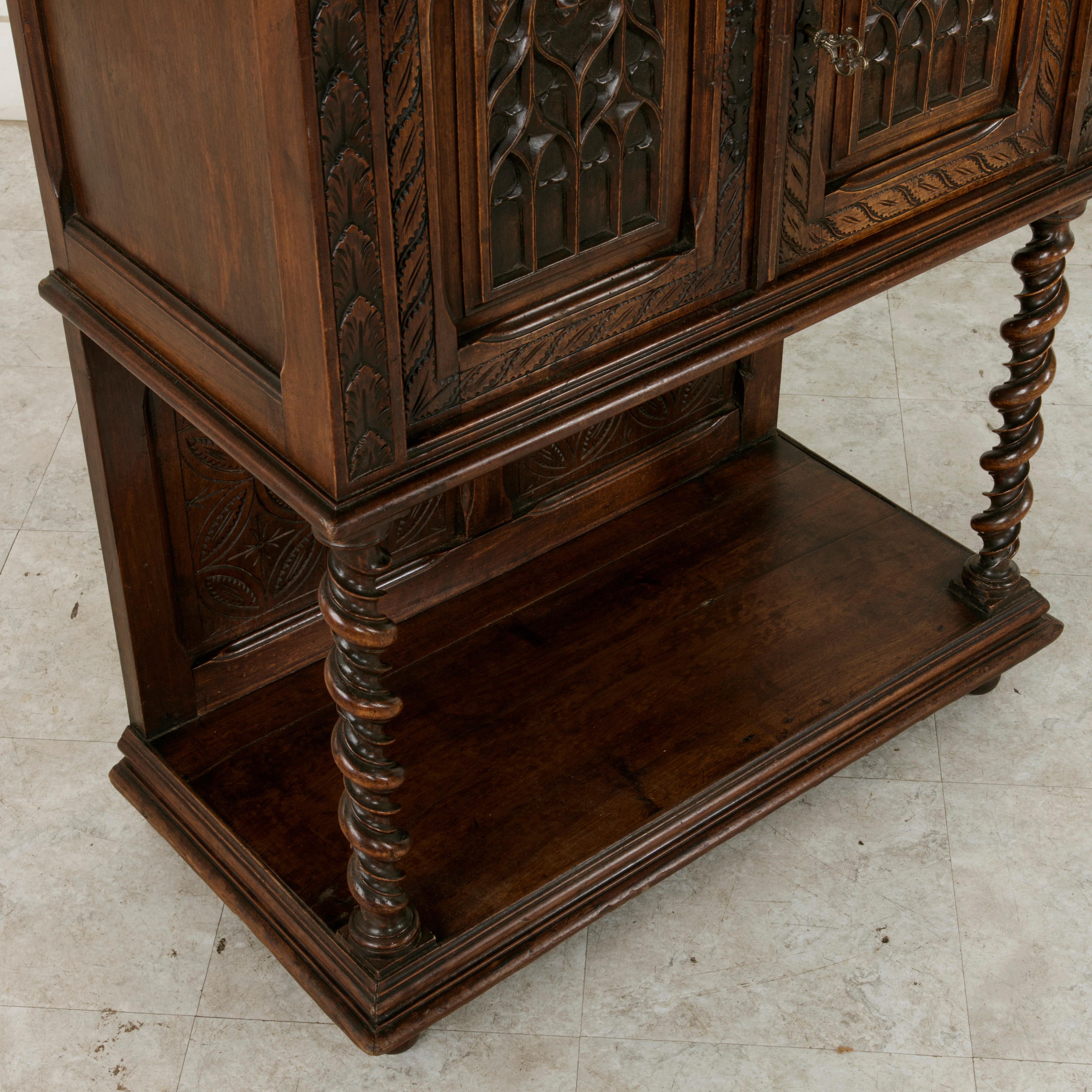 19th Century French Gothic Style Hand Carved Oak and Walnut Cabinet or Credenza 5