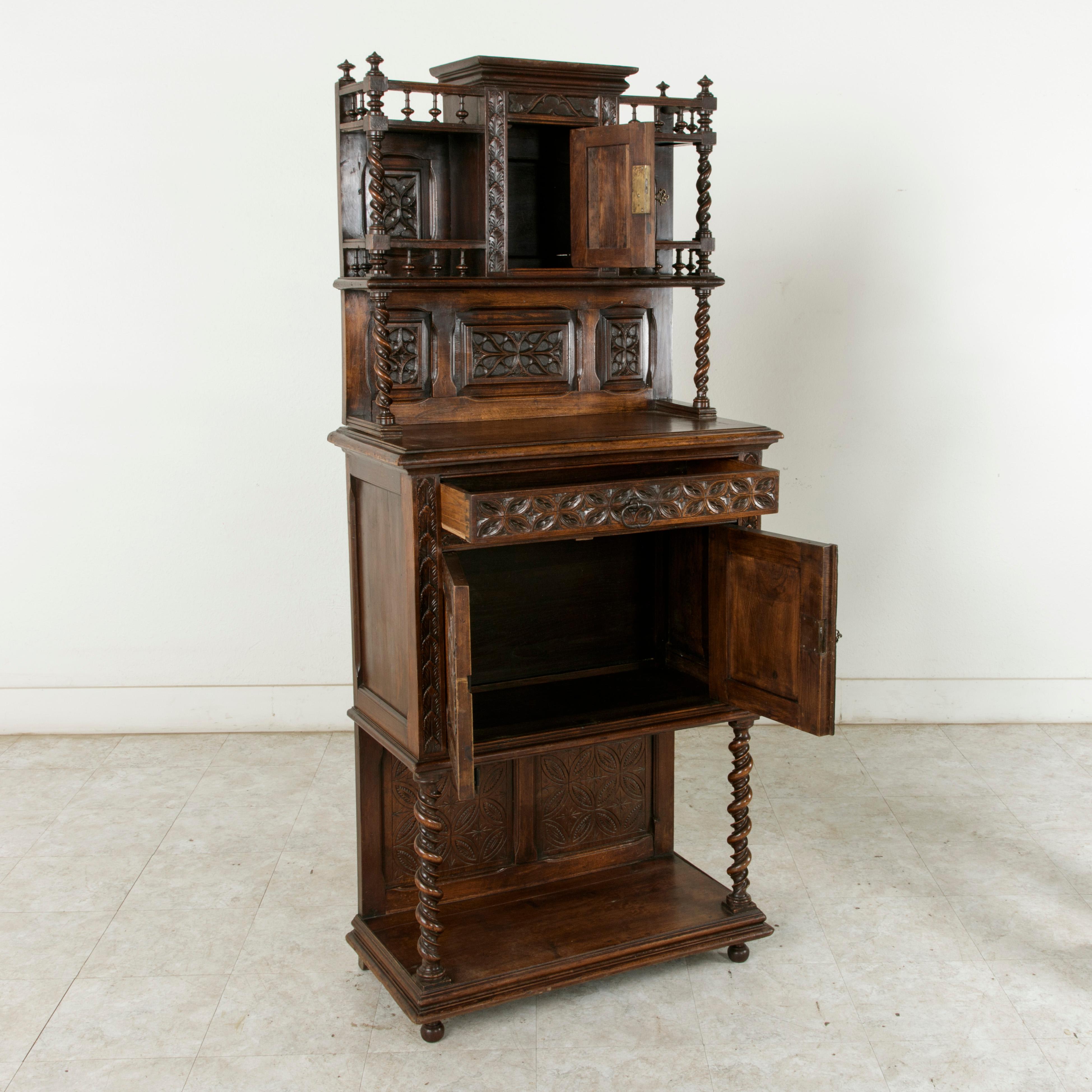 19th Century French Gothic Style Hand Carved Oak and Walnut Cabinet or Credenza 7