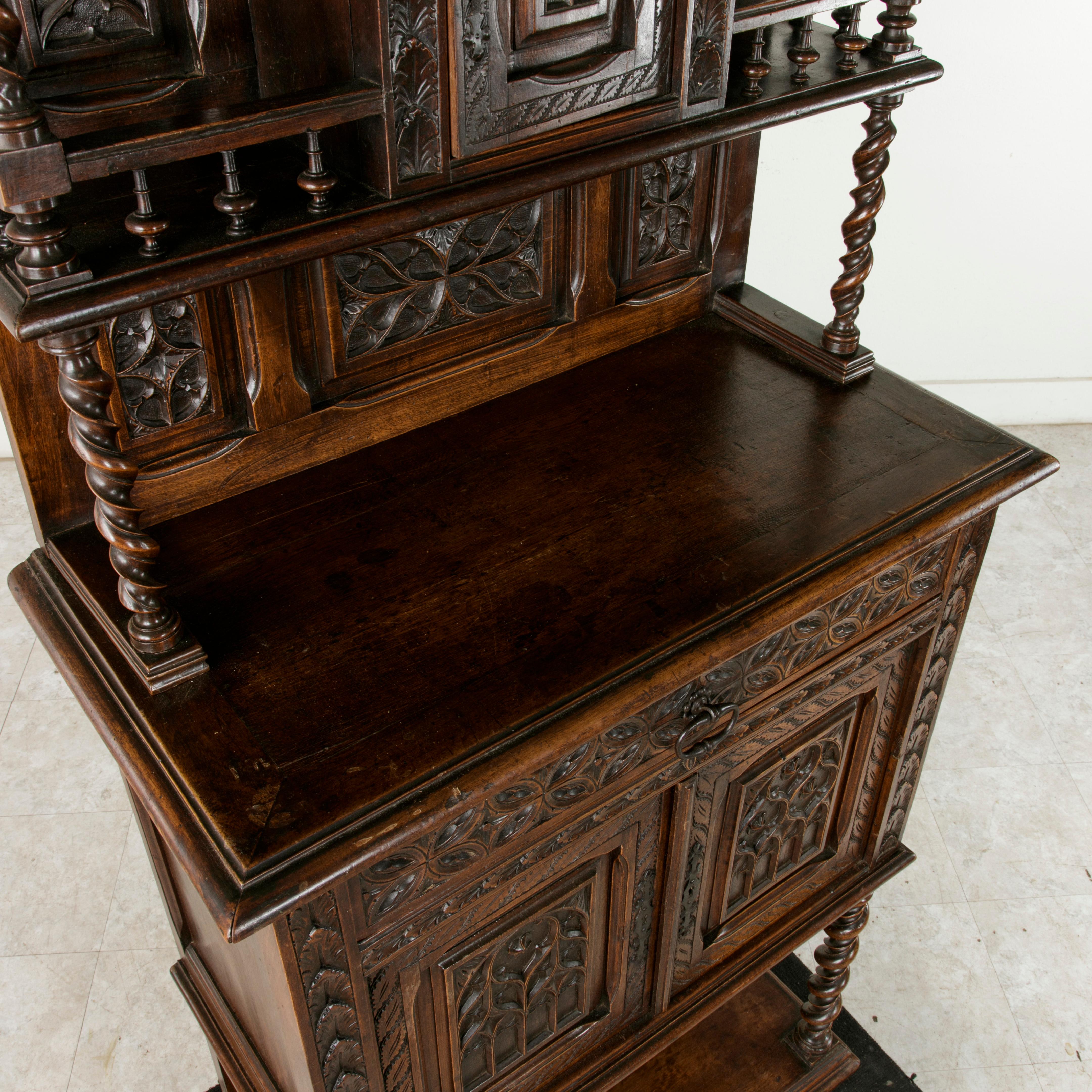 19th Century French Gothic Style Hand Carved Oak and Walnut Cabinet or Credenza 13