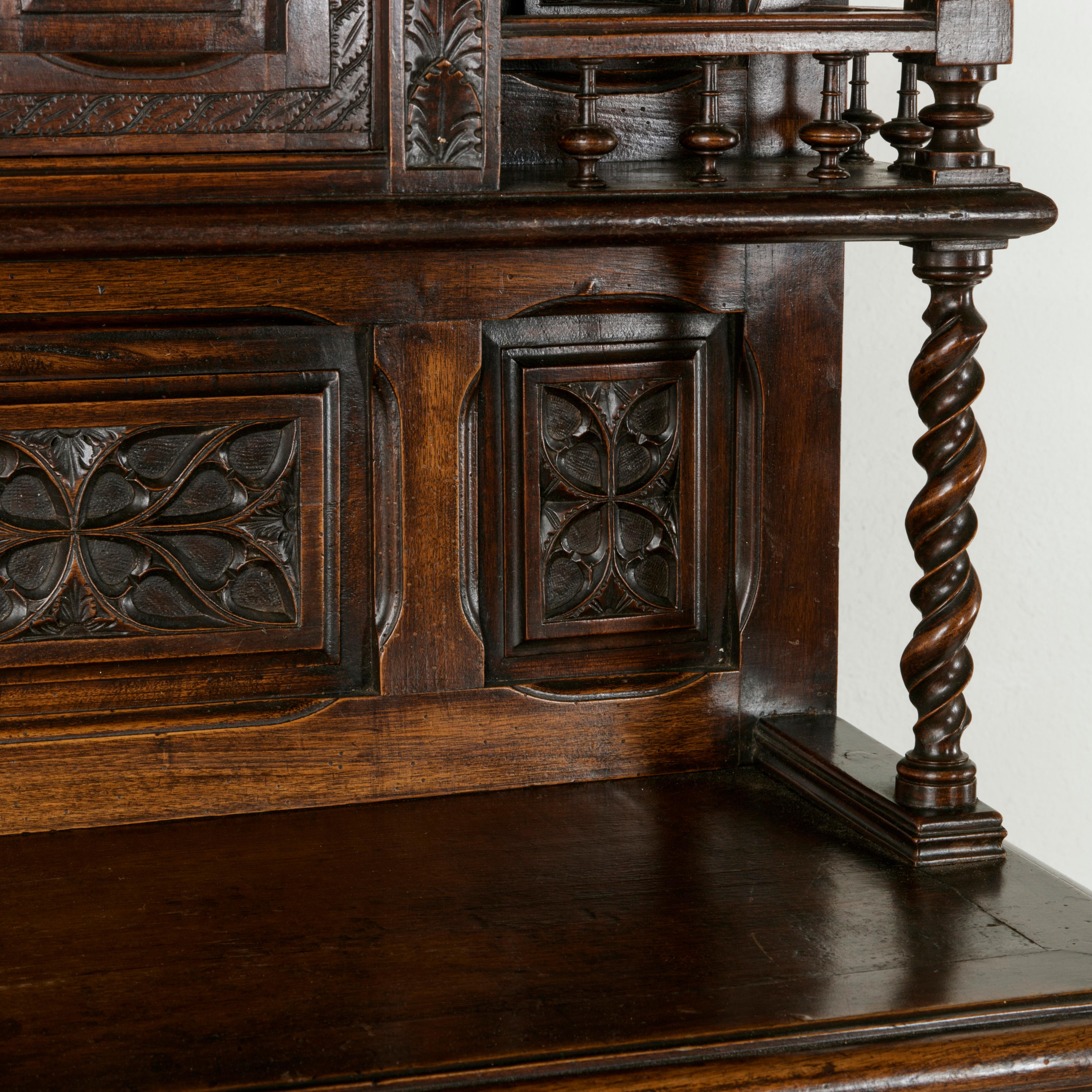 19th Century French Gothic Style Hand Carved Oak and Walnut Cabinet or Credenza 2