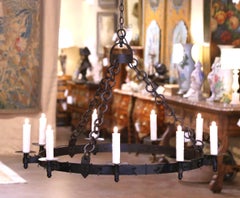 19th Century French Gothic Style Hand Forged Iron Nine-Light Chandelier