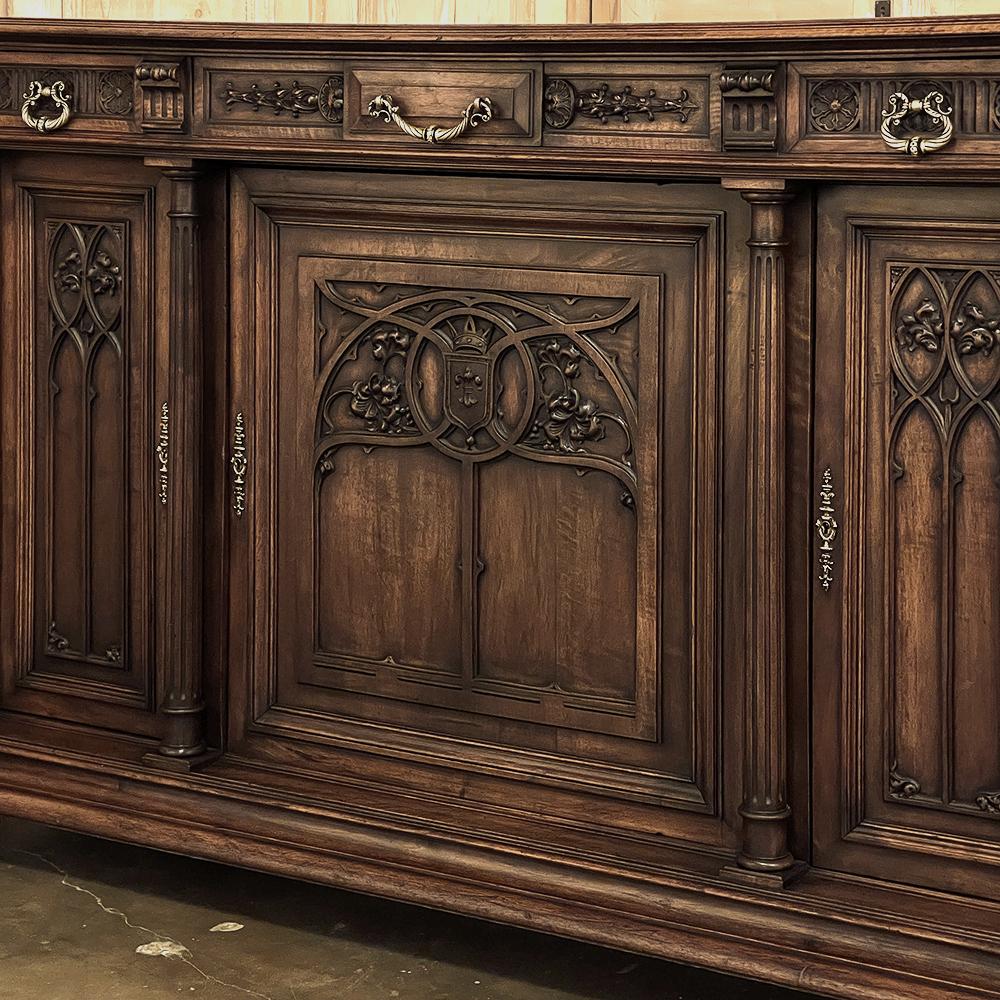 19th Century French Gothic Walnut Buffet For Sale 11