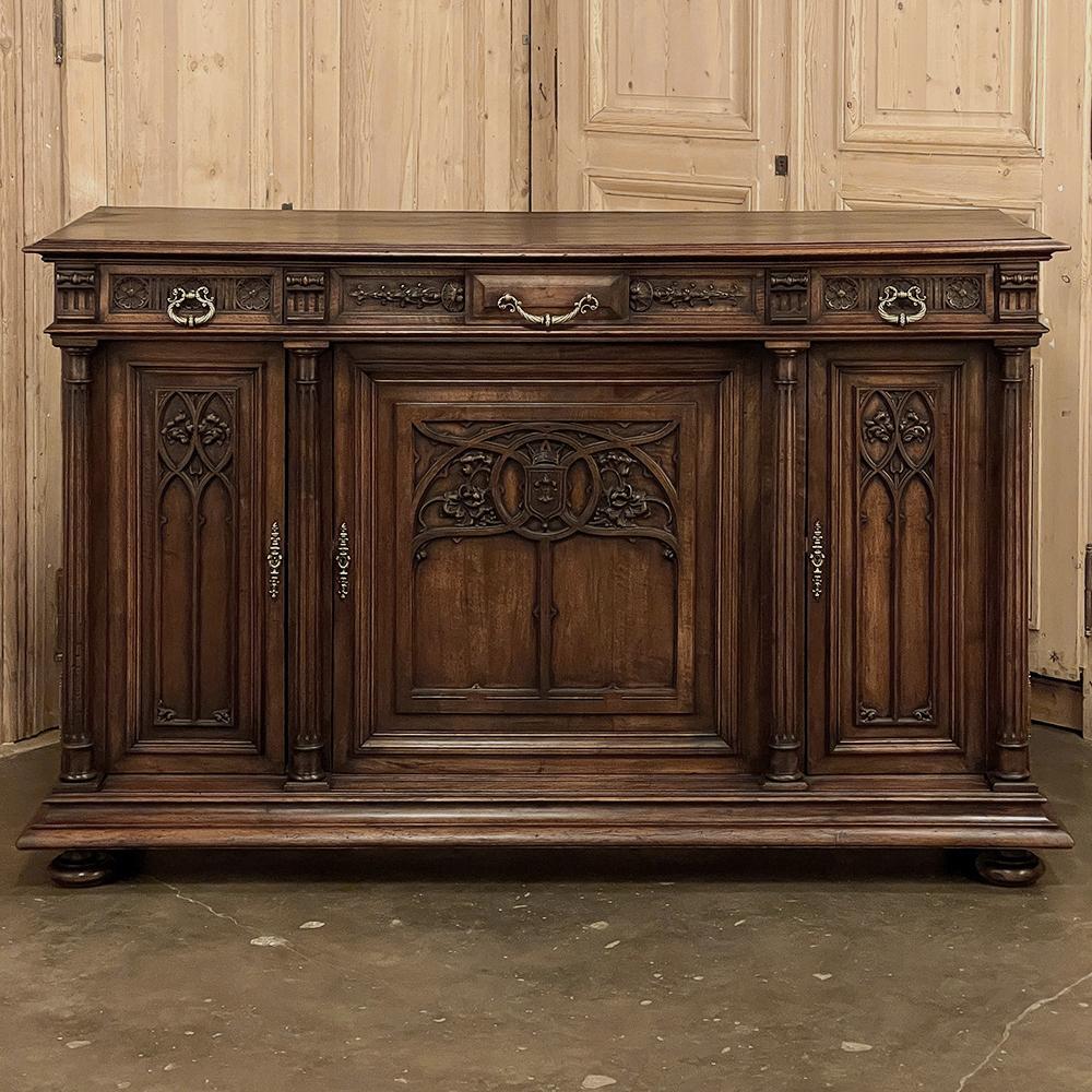 Gothic Revival 19th Century French Gothic Walnut Buffet For Sale