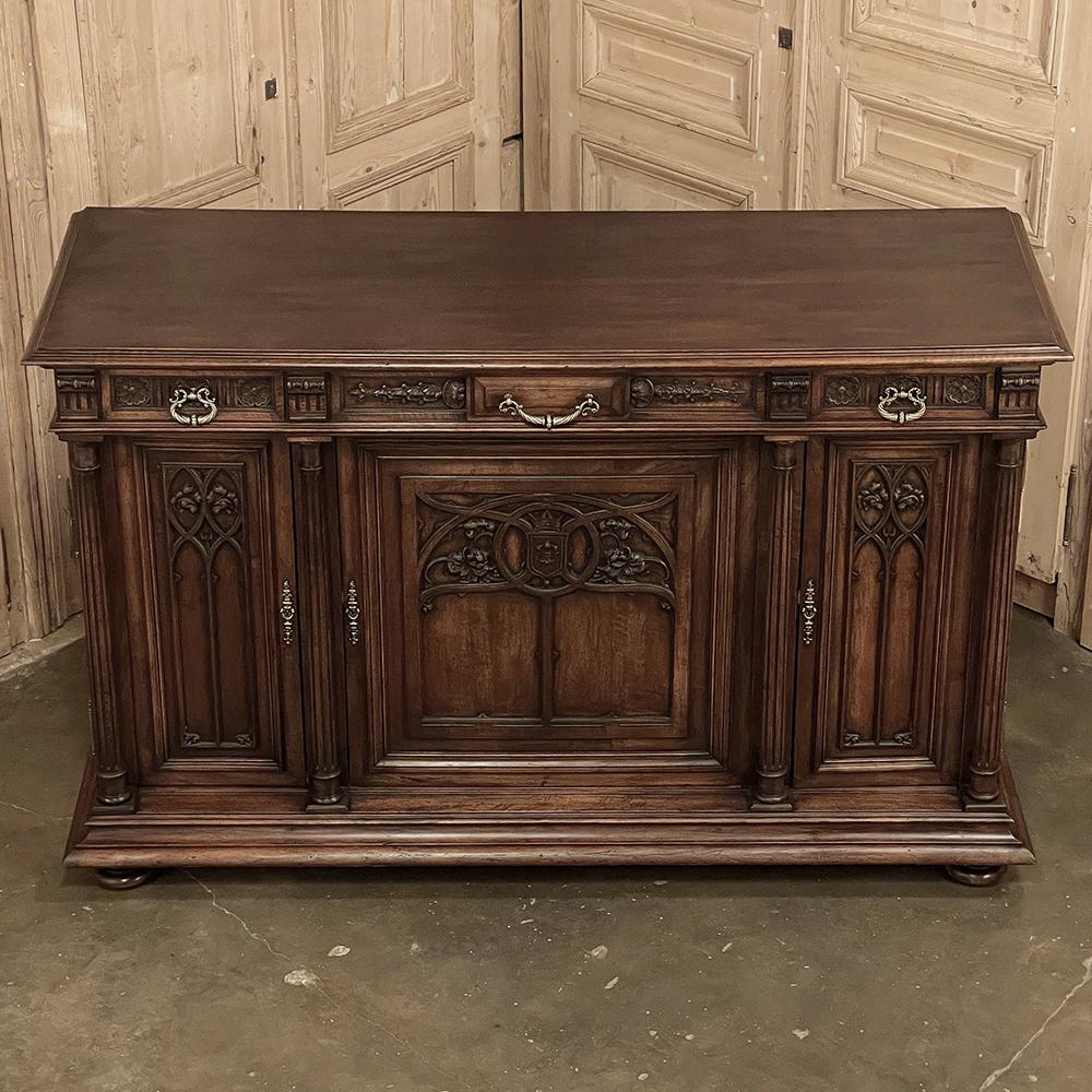 Hand-Crafted 19th Century French Gothic Walnut Buffet For Sale