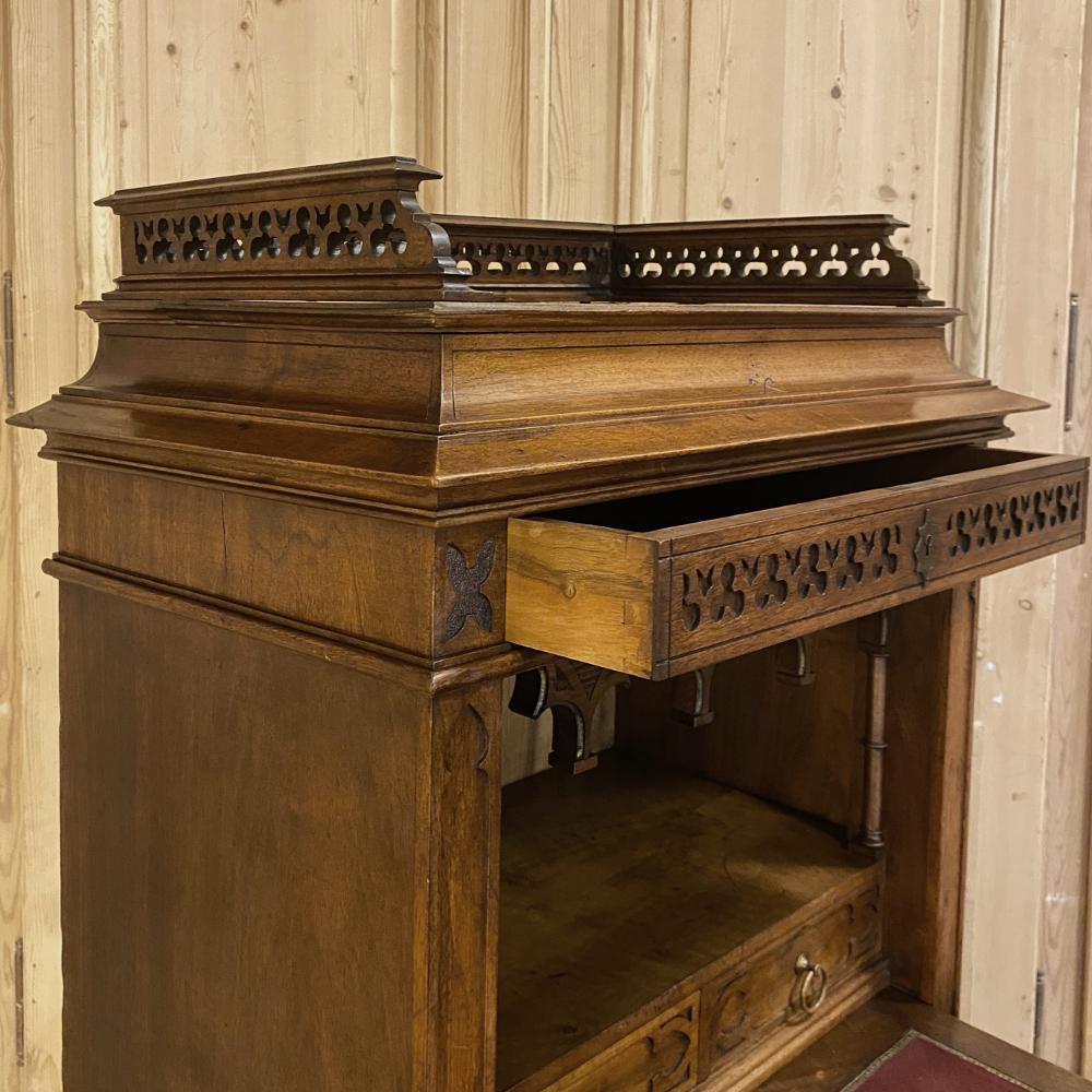 19th Century French Gothic Walnut Secretary, Cabinet For Sale 5