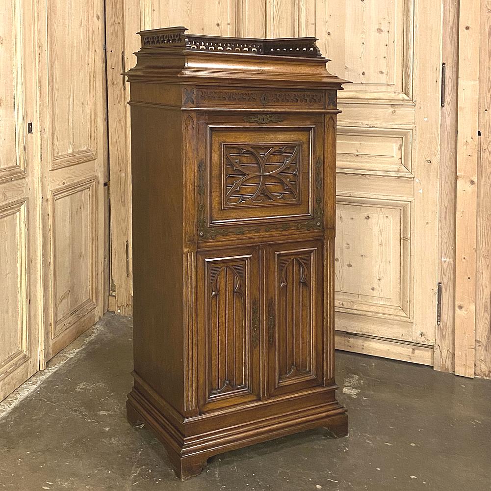 19th Century French Gothic Walnut Secretary, Cabinet In Good Condition For Sale In Dallas, TX