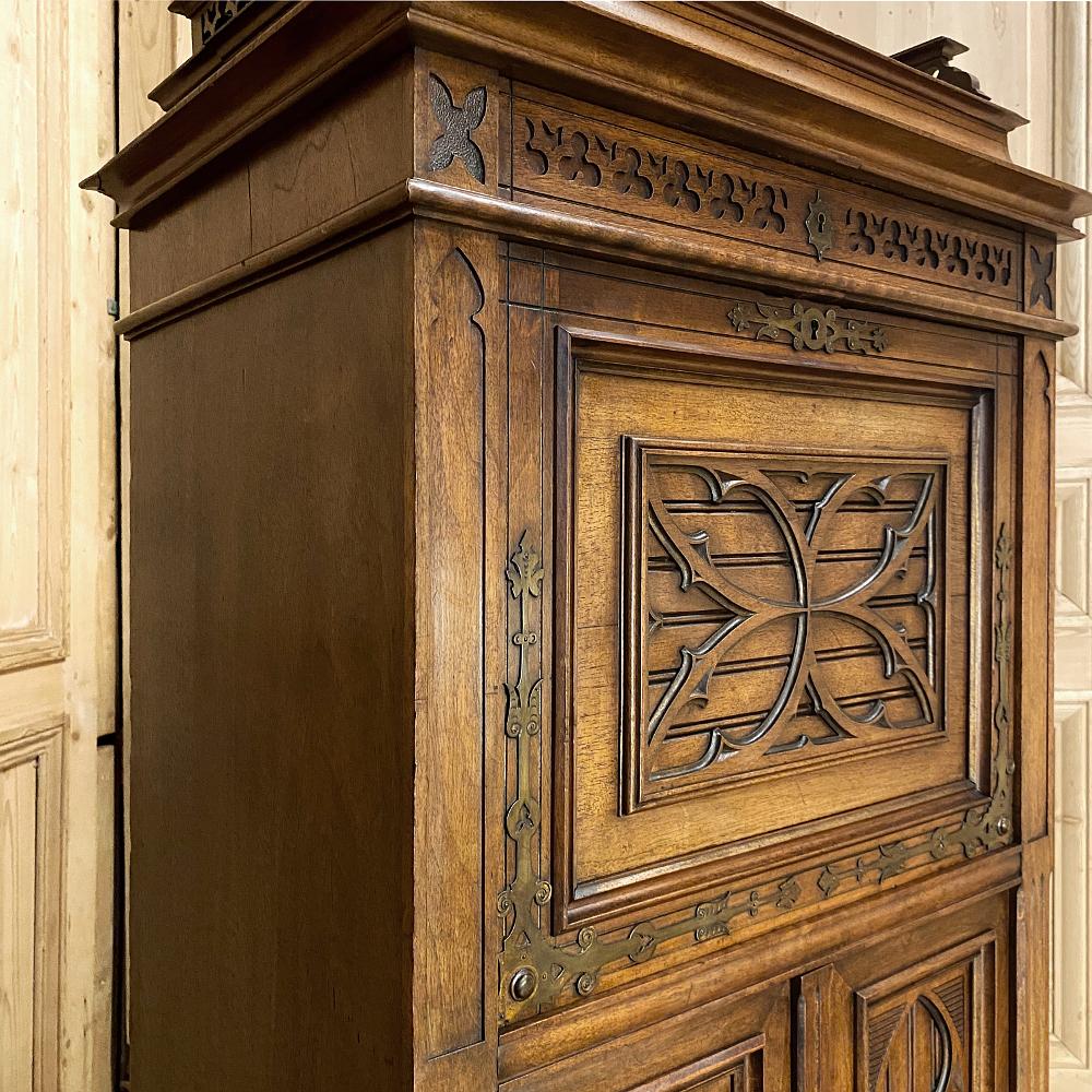 Late 19th Century 19th Century French Gothic Walnut Secretary, Cabinet For Sale