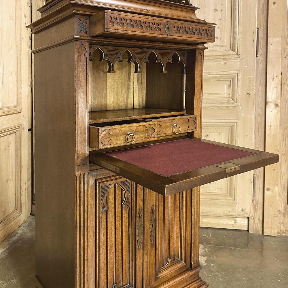 19th Century French Gothic Walnut Secretary, Cabinet For Sale 2