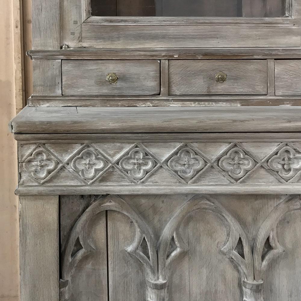 Oak 19th Century French Gothic Whitewashed Bookcase