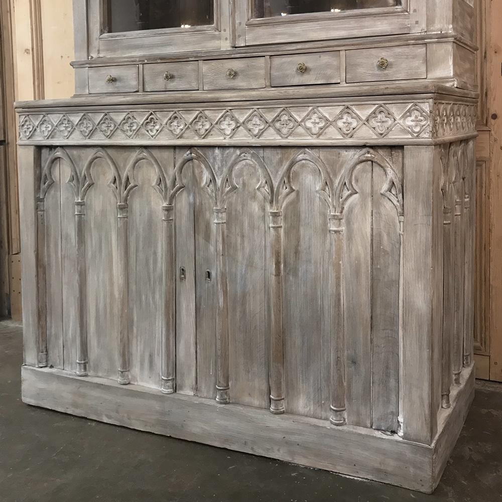 19th Century French Gothic Whitewashed Bookcase 1