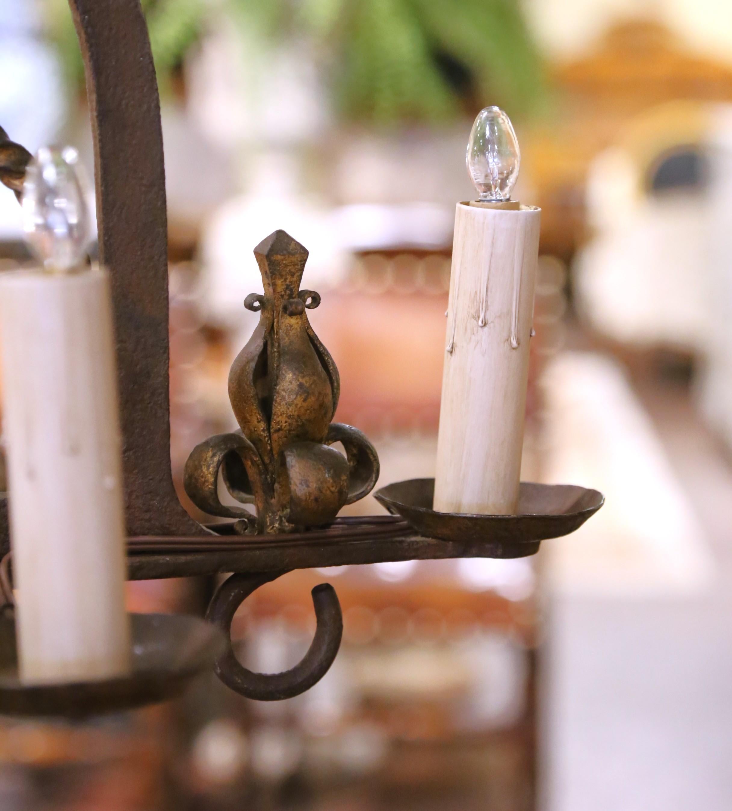 19th Century French Gothic Wrought Iron Eight-Light Chandelier with Gilt Accents For Sale 6