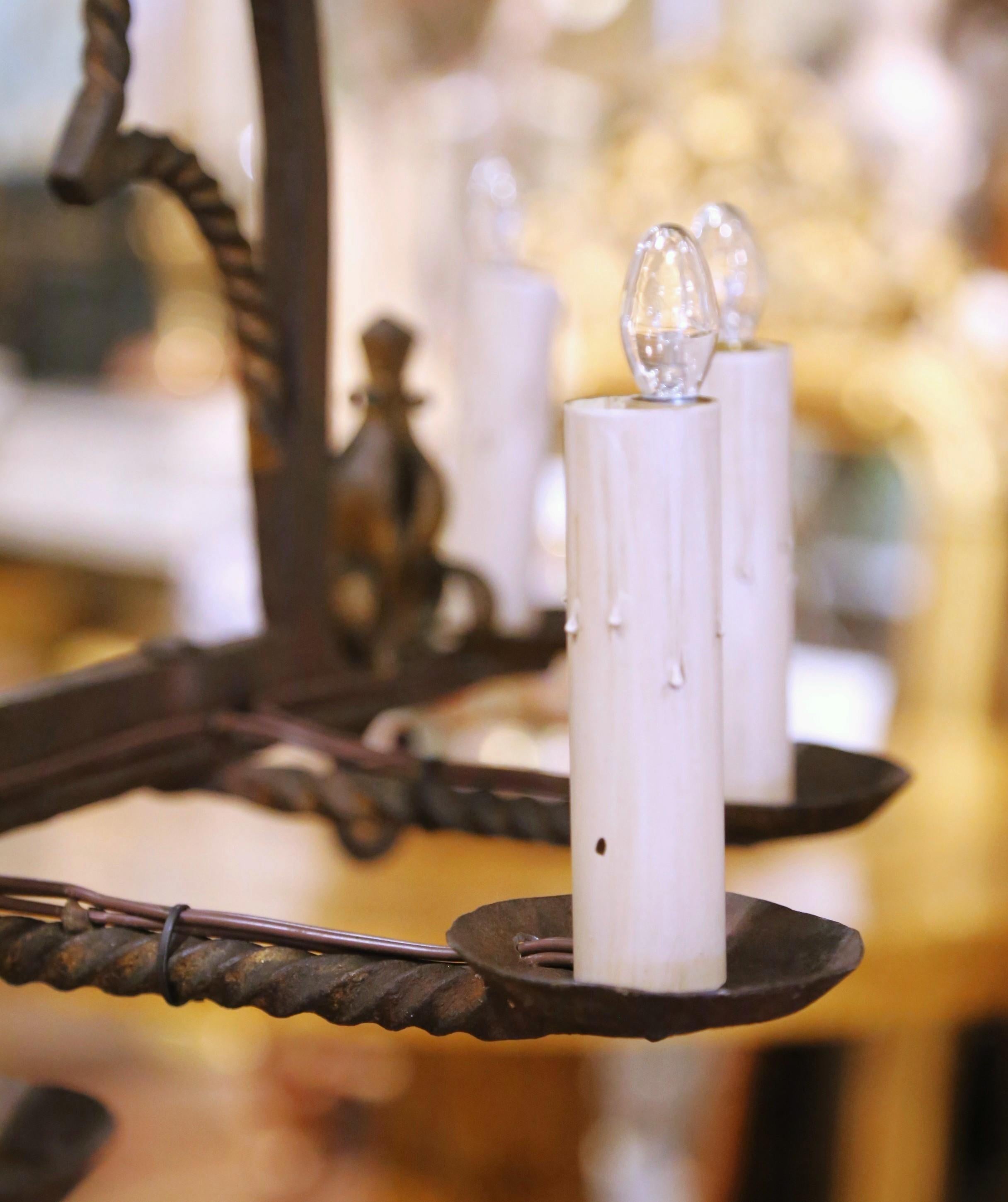 19th Century French Gothic Wrought Iron Eight-Light Chandelier with Gilt Accents For Sale 7