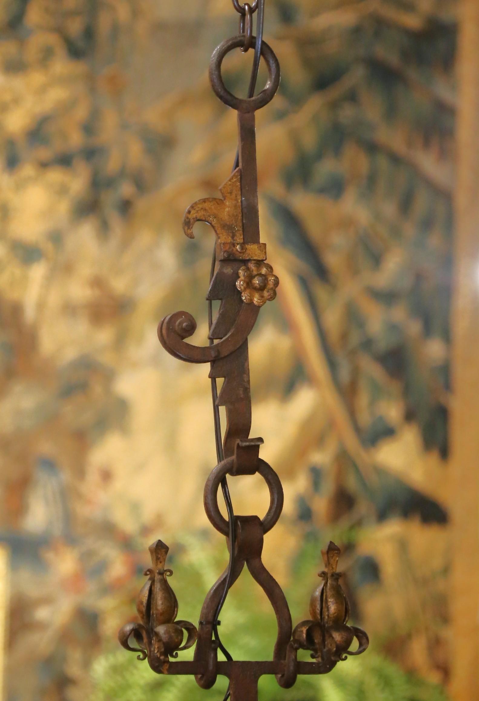 19th Century French Gothic Wrought Iron Eight-Light Chandelier with Gilt Accents For Sale 2