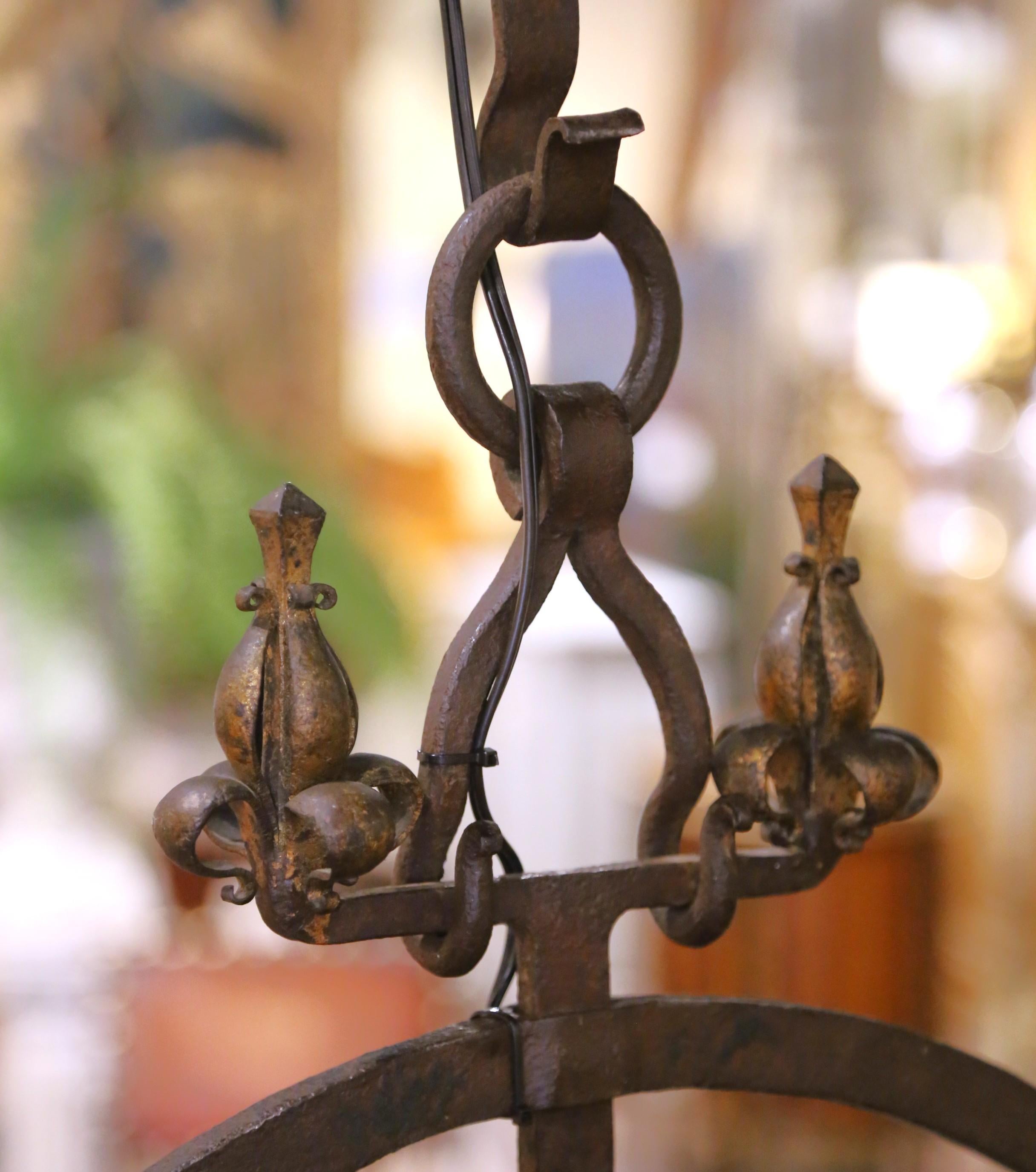 19th Century French Gothic Wrought Iron Eight-Light Chandelier with Gilt Accents For Sale 3