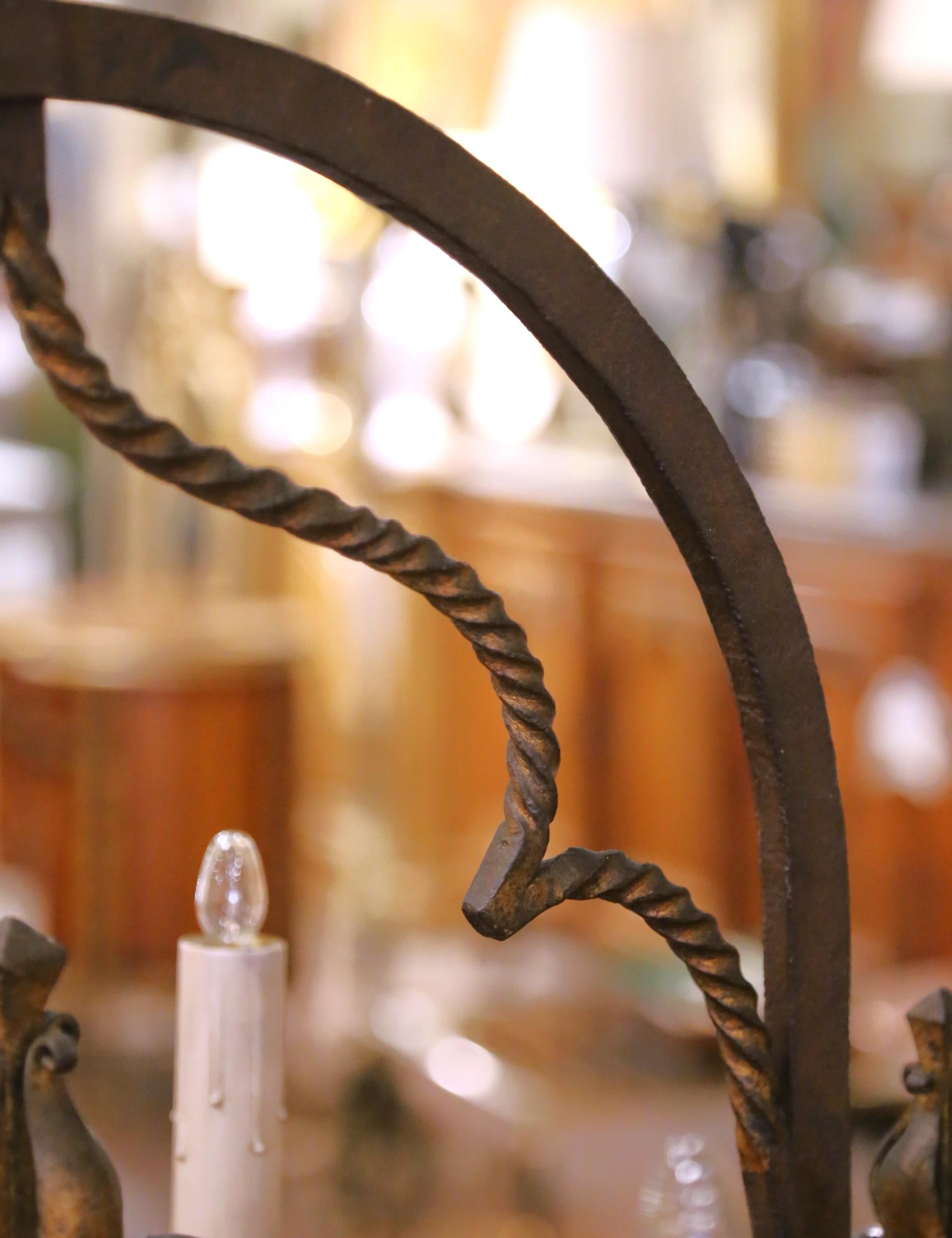 19th Century French Gothic Wrought Iron Eight-Light Chandelier with Gilt Accents For Sale 4