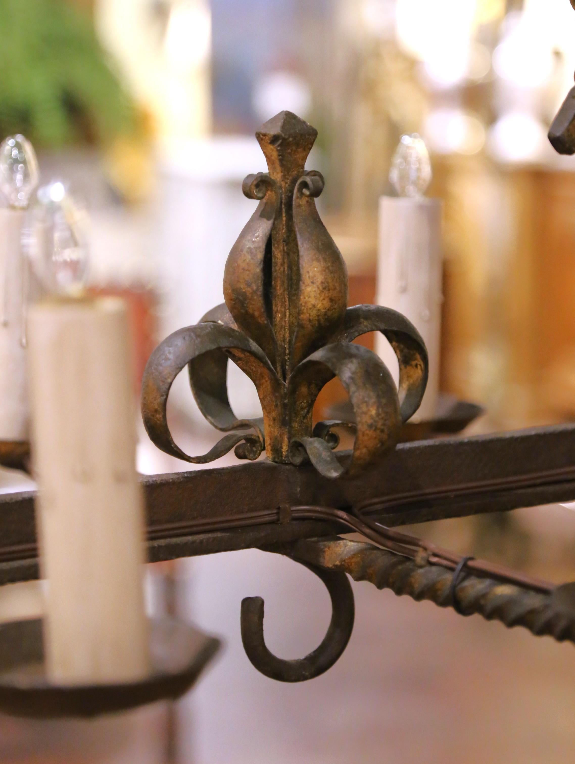 19th Century French Gothic Wrought Iron Eight-Light Chandelier with Gilt Accents For Sale 5