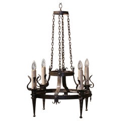 Antique 19th Century French Gothic Wrought Iron Four-Light Chandelier