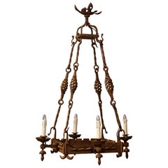 19th Century French Gothic Wrought Iron Four-Light Island Chandelier