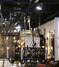19th Century French Gothic Wrought Iron Six-Light Chandelier