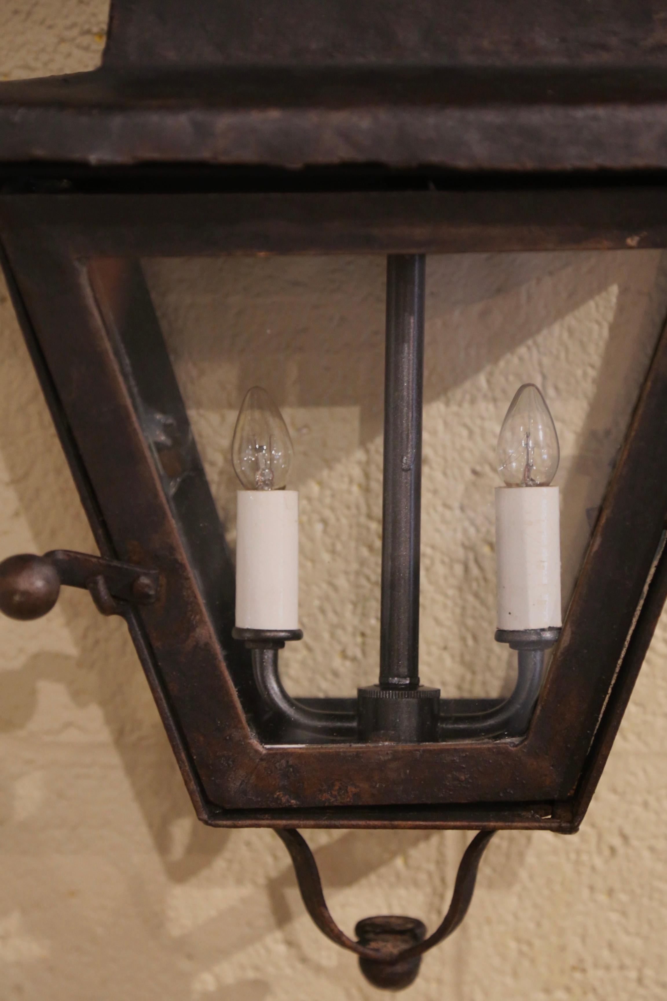  19th Century French Gothic Wrought Iron Two-Light Lanterns Sconces, Set of 4 For Sale 6