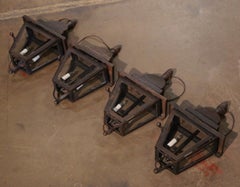 19th Century French Gothic Wrought Iron Two-Light Lanterns Sconces, Set of 4