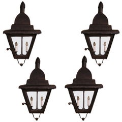 19th Century French Gothic Wrought Iron Two-Light Lanterns Sconces, Set of 4