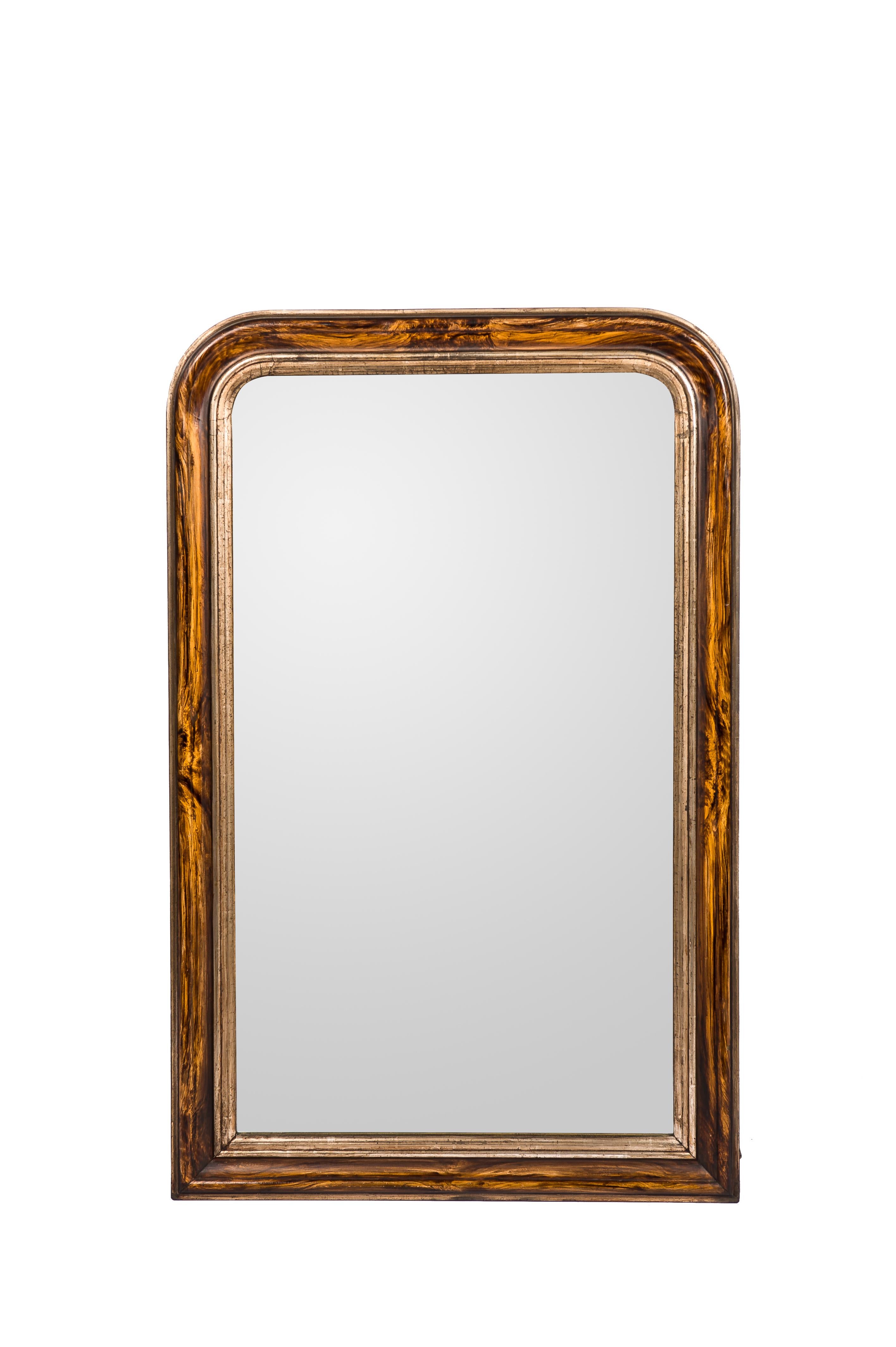 19th Century French Grain Painted Rosewood and silver leaf Louis Philippe Mirror In Good Condition For Sale In Casteren, NL