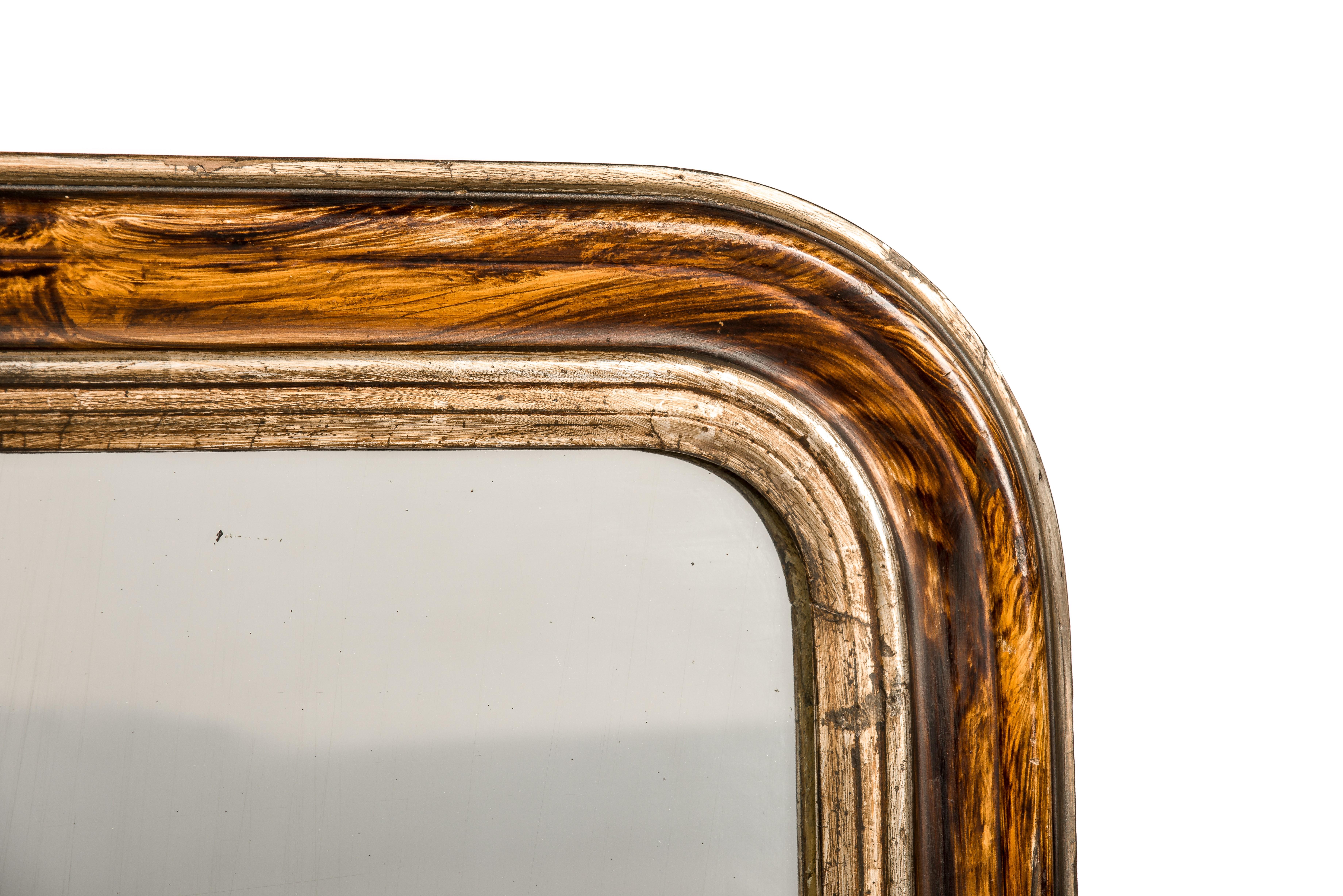 19th Century French Grain Painted Rosewood and silver leaf Louis Philippe Mirror For Sale 1