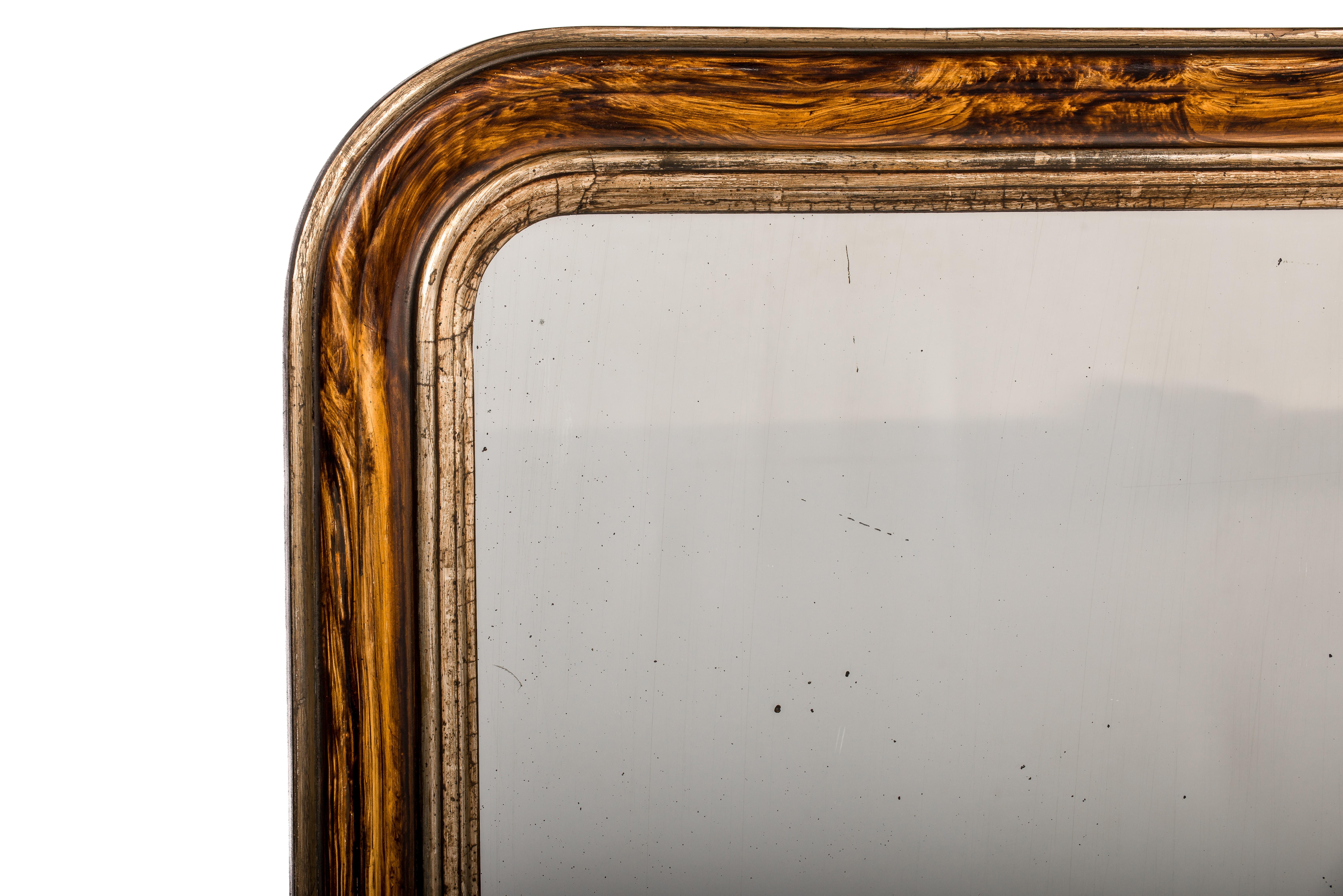 19th Century French Grain Painted Rosewood and silver leaf Louis Philippe Mirror For Sale 2
