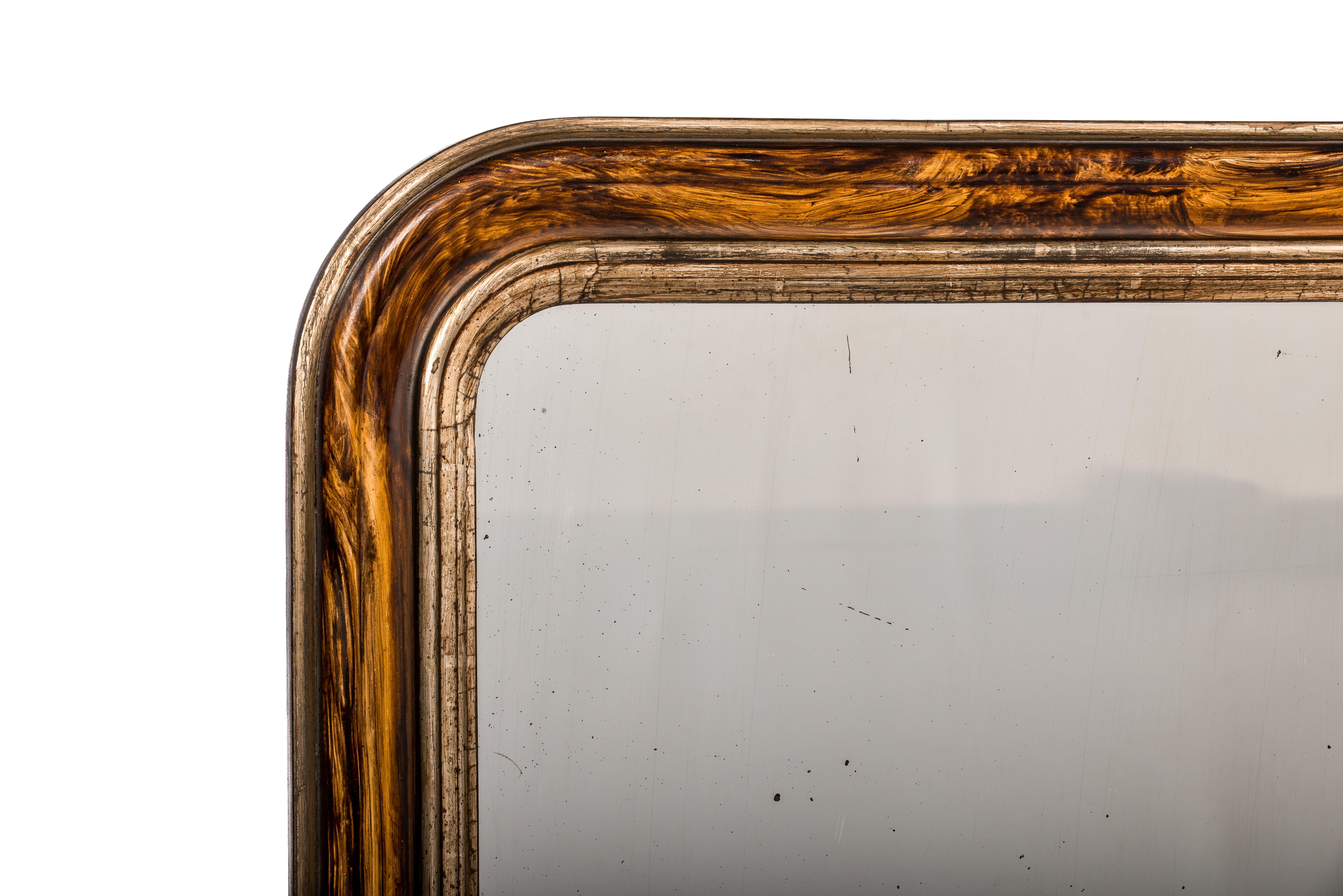 19th Century French Grain Painted Rosewood and silver leaf Louis Philippe Mirror For Sale 3