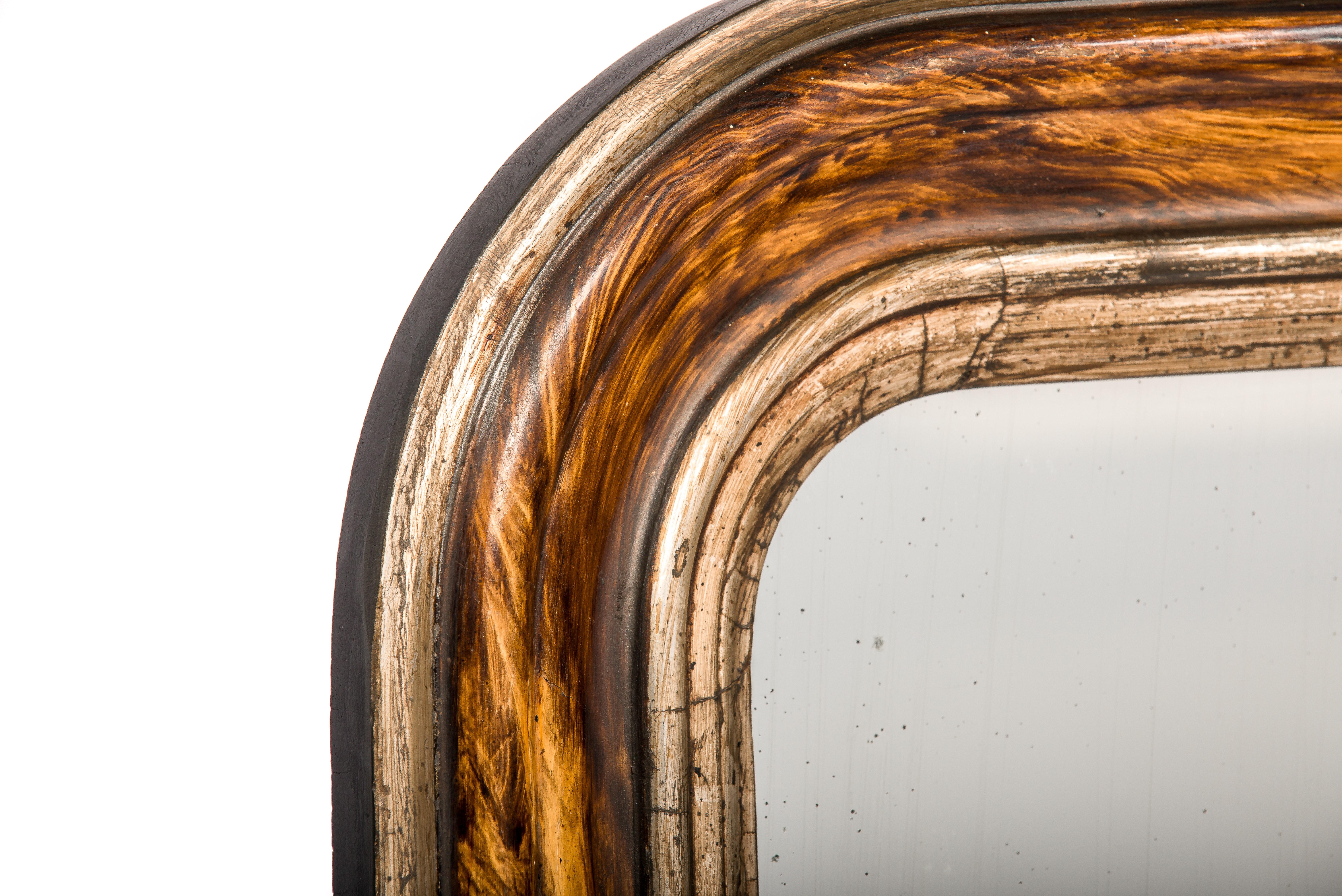19th Century French Grain Painted Rosewood and silver leaf Louis Philippe Mirror For Sale 4