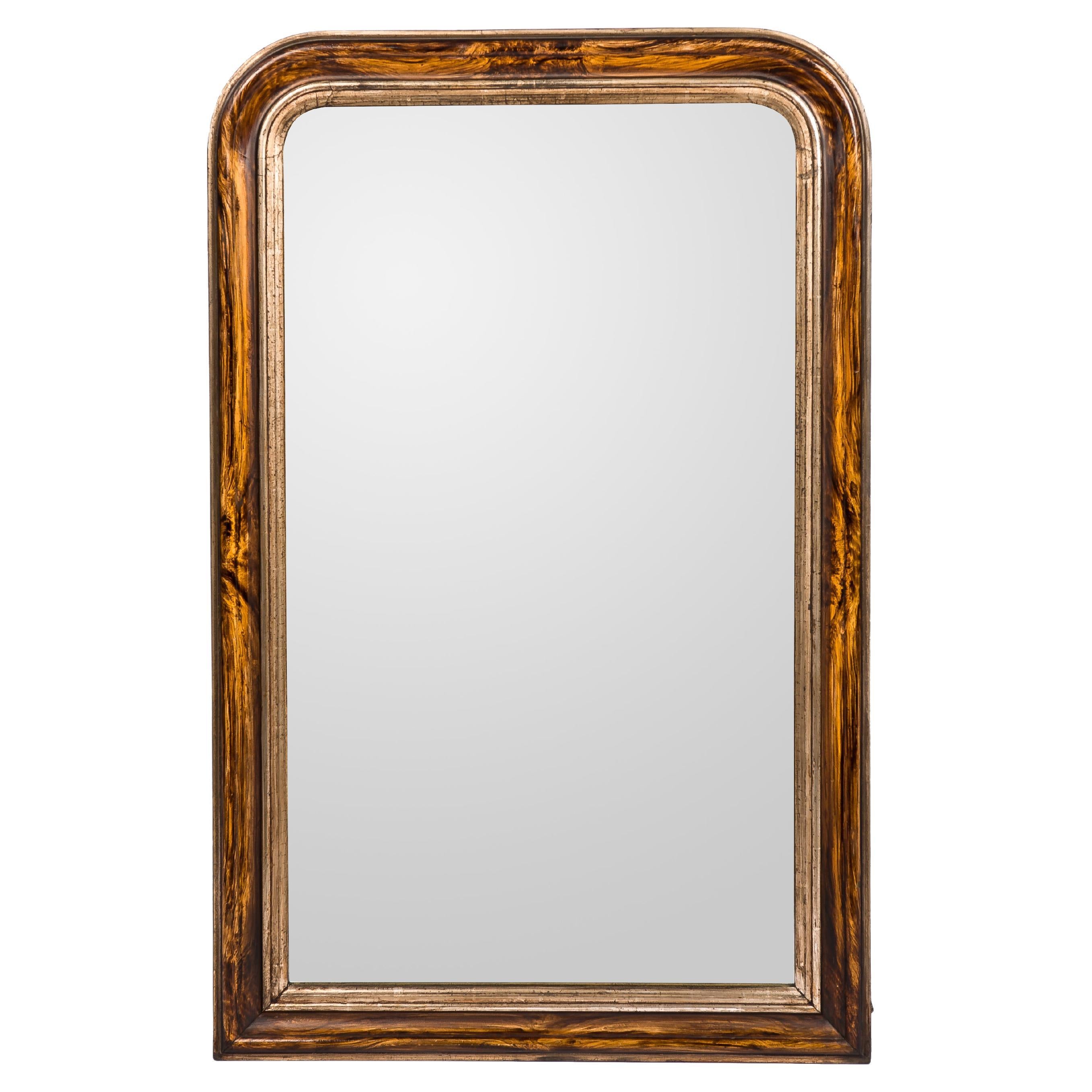 19th Century French Grain Painted Rosewood and silver leaf Louis Philippe Mirror For Sale