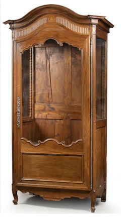 19th Century French Grand Hand Carved Walnut Provincial Vitrine
