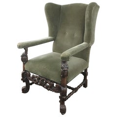 Antique 19th Century French Grand Louis XIII Wingback Armchair