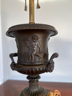 19th Century, French Grand Tour "4 Seasons" Bronze & Sienna Marble Urn Lamps