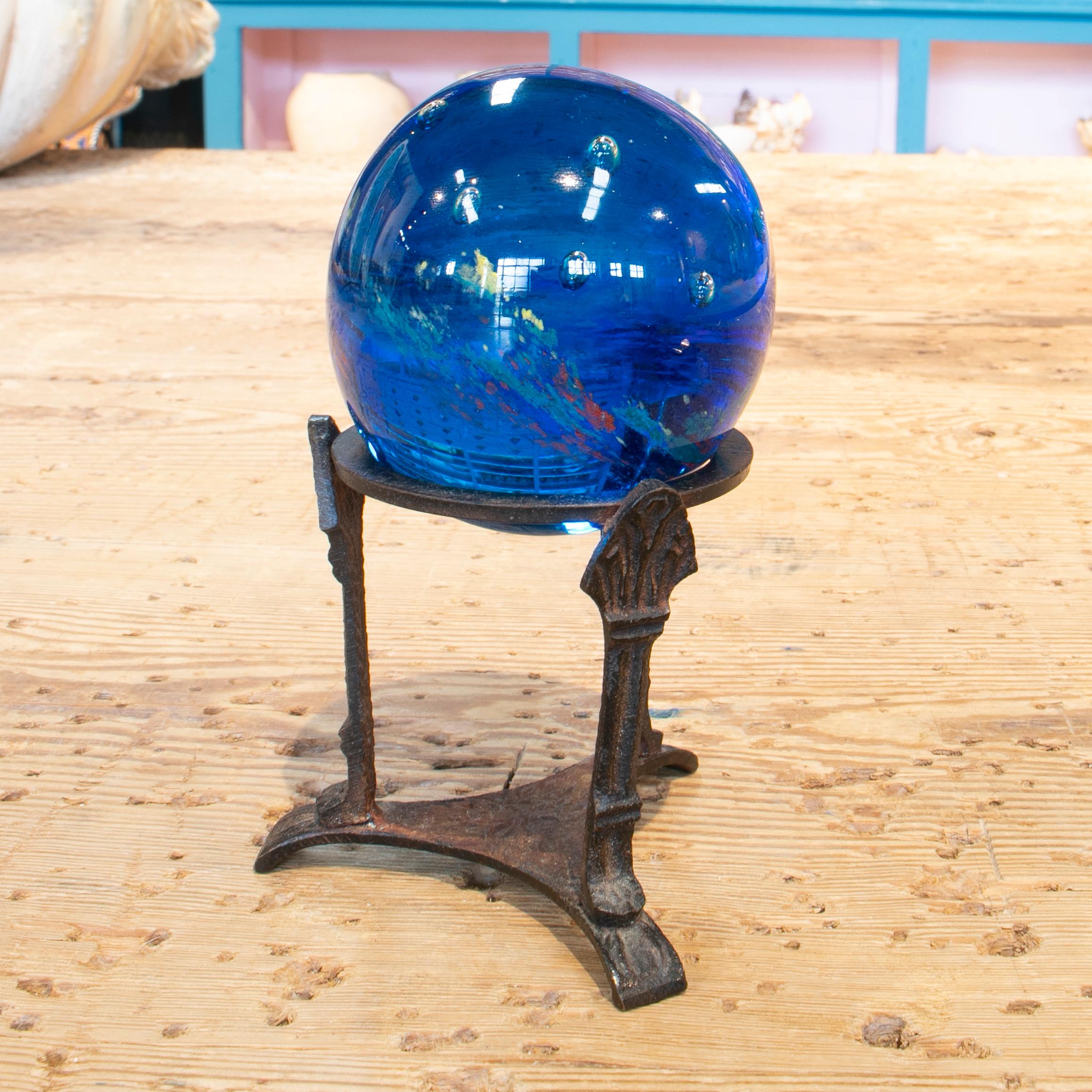 19th Century French Grand Tour Crystal Ball with Iron Base Stand In Good Condition In Marbella, ES