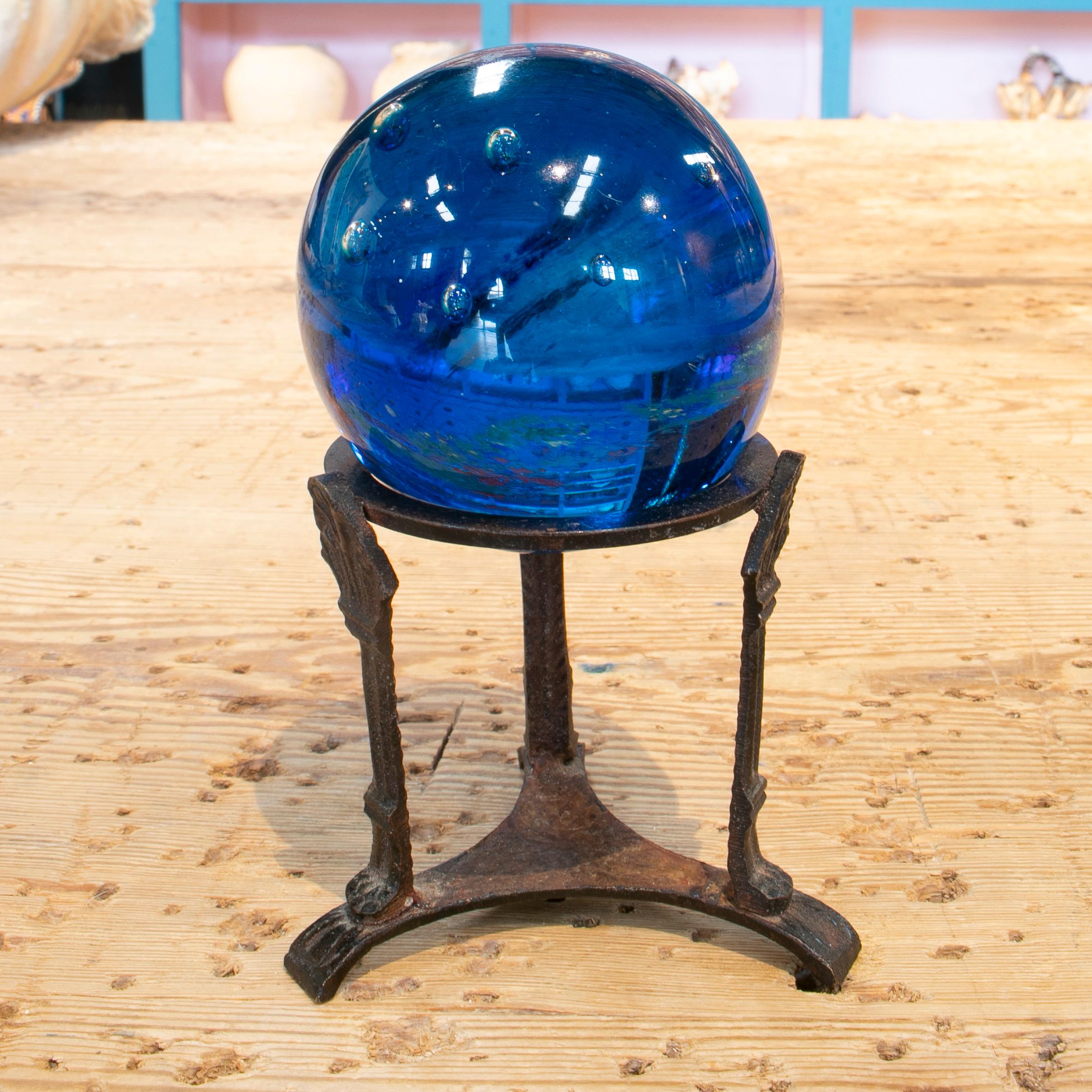 19th Century French Grand Tour Crystal Ball with Iron Base Stand 1