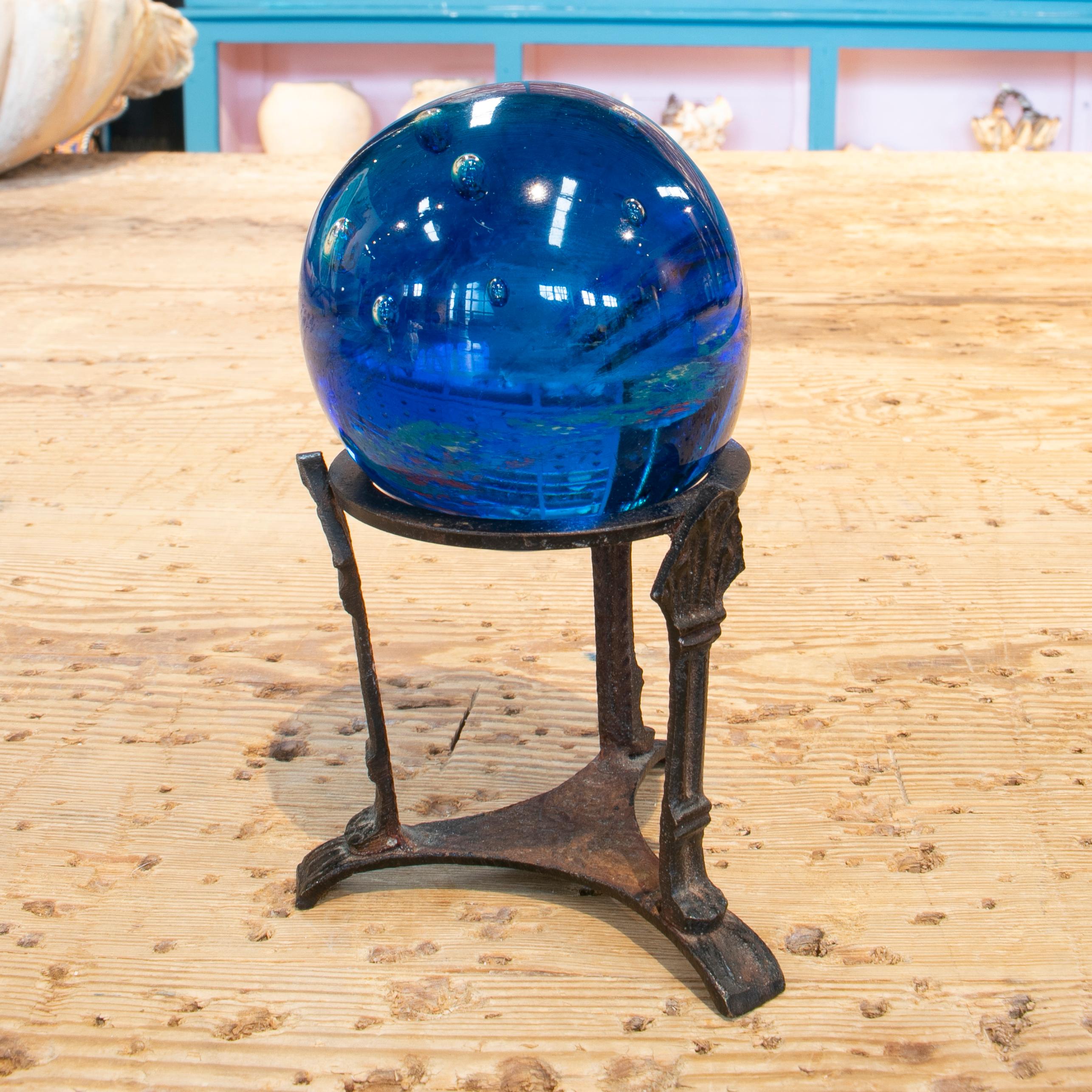 19th Century French Grand Tour Crystal Ball with Iron Base Stand 2