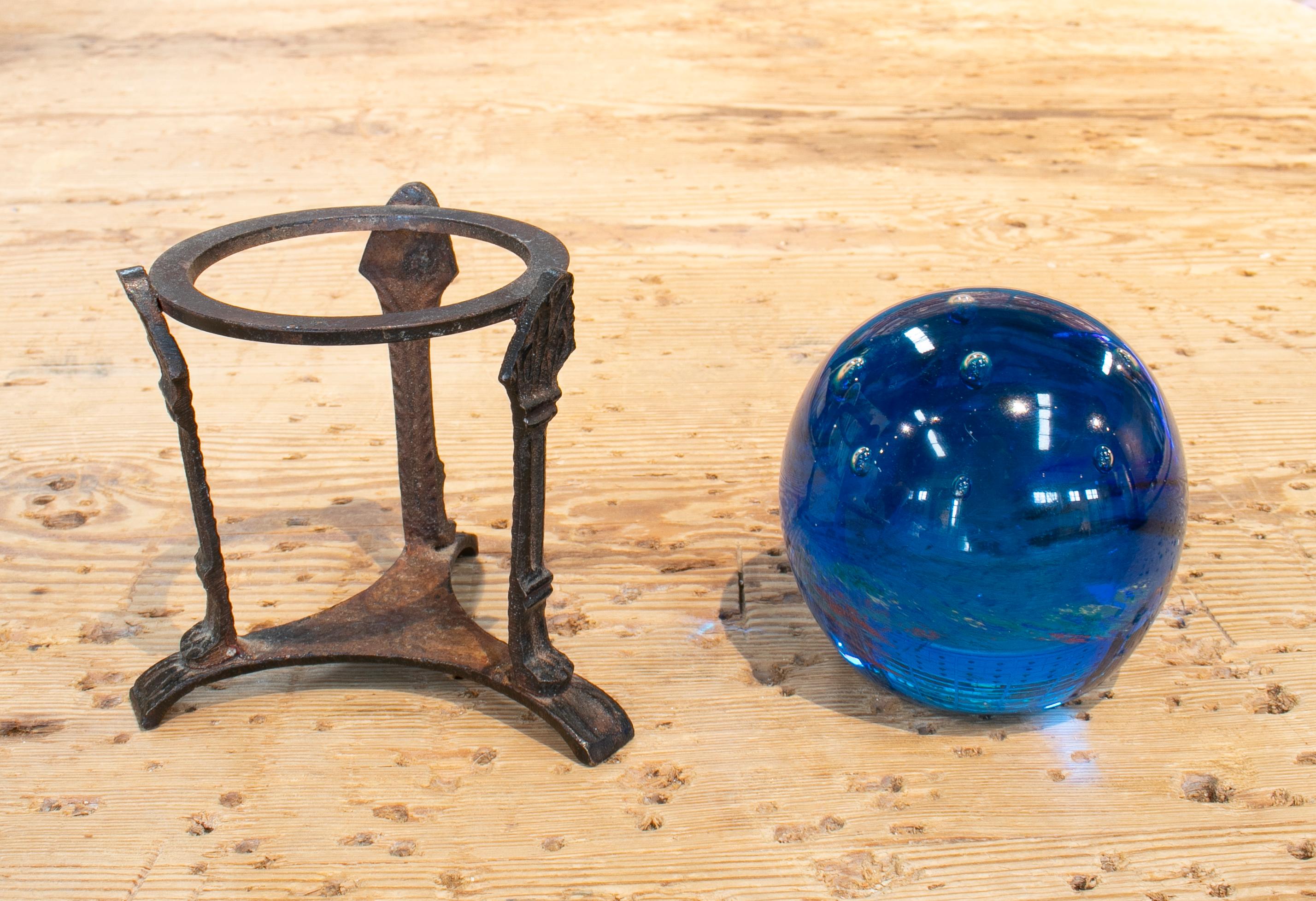 19th Century French Grand Tour Crystal Ball with Iron Base Stand 3