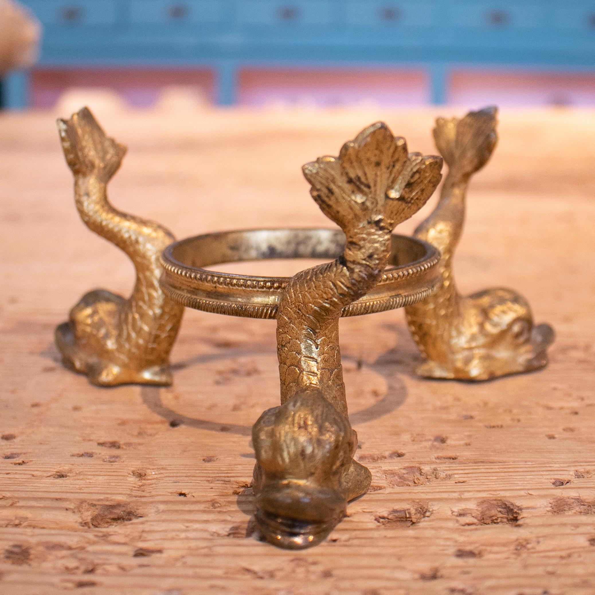 19th Century French Grand Tour Glass Ball with Fish Feet Golden Bronze Base 6