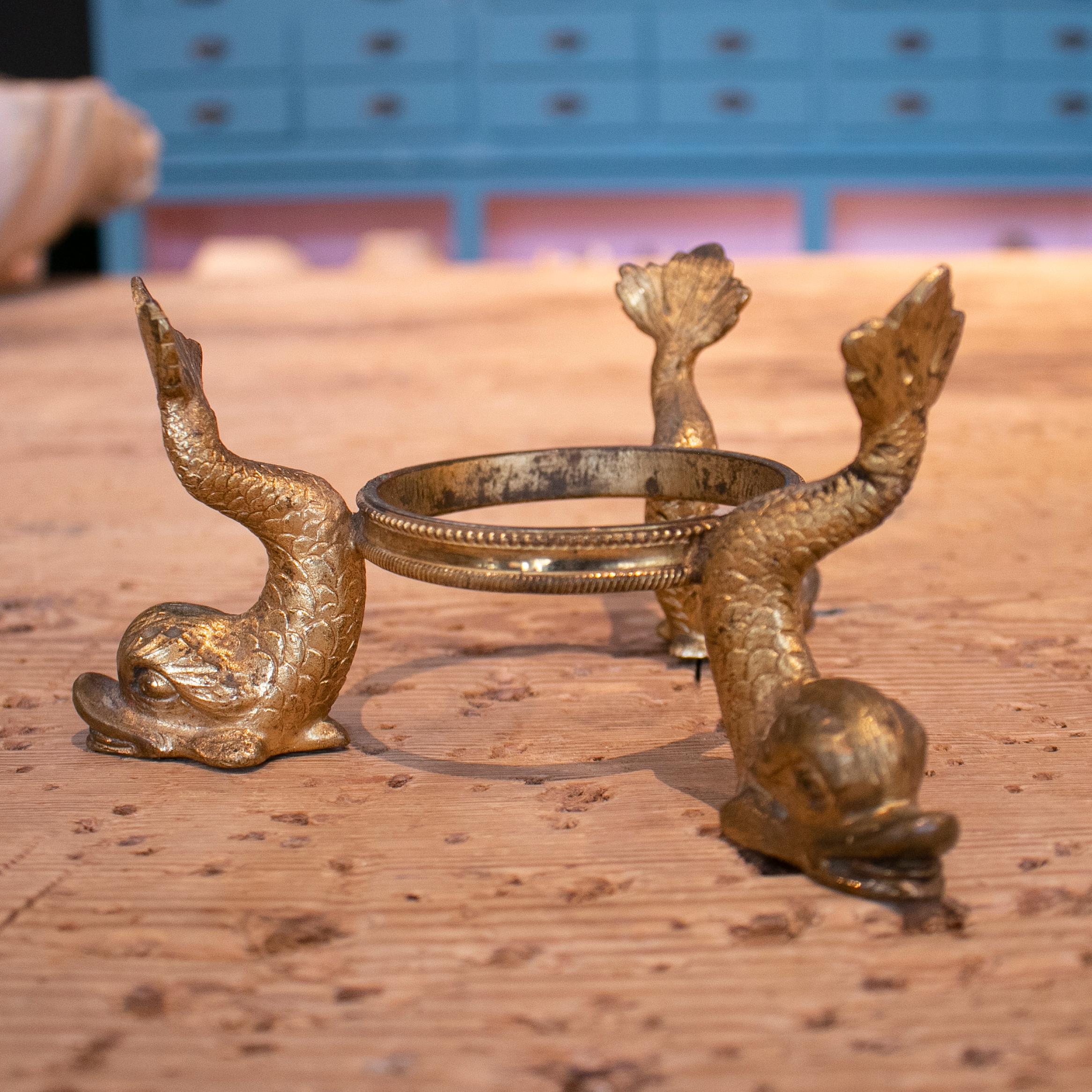 19th Century French Grand Tour Glass Ball with Fish Feet Golden Bronze Base 5