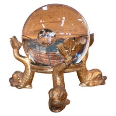 19th Century French Grand Tour Glass Ball with Fish Feet Golden Bronze Base