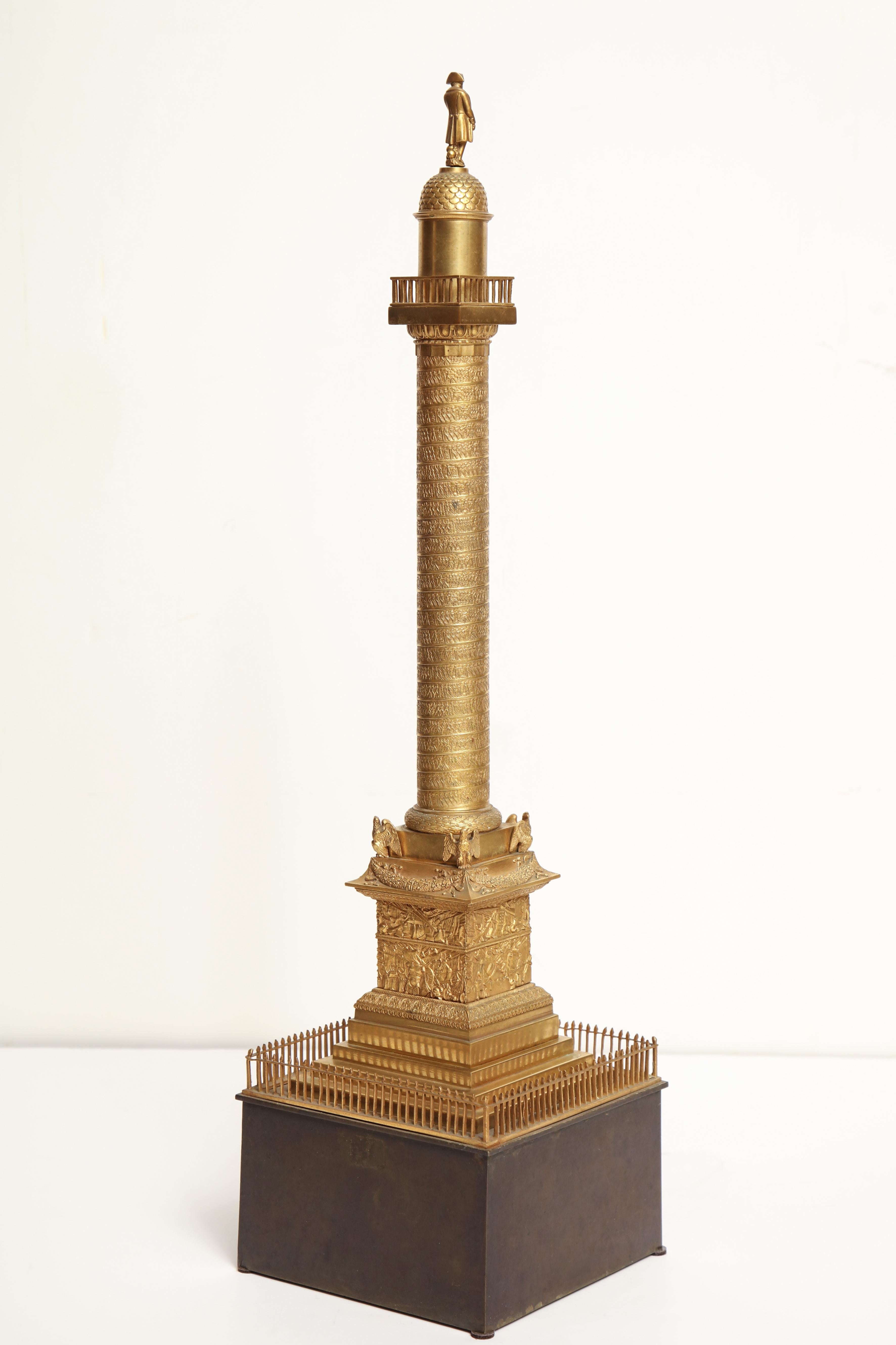 19th Century French, Grand Tour Place Vendome Column in Gilt Bronze For Sale 7