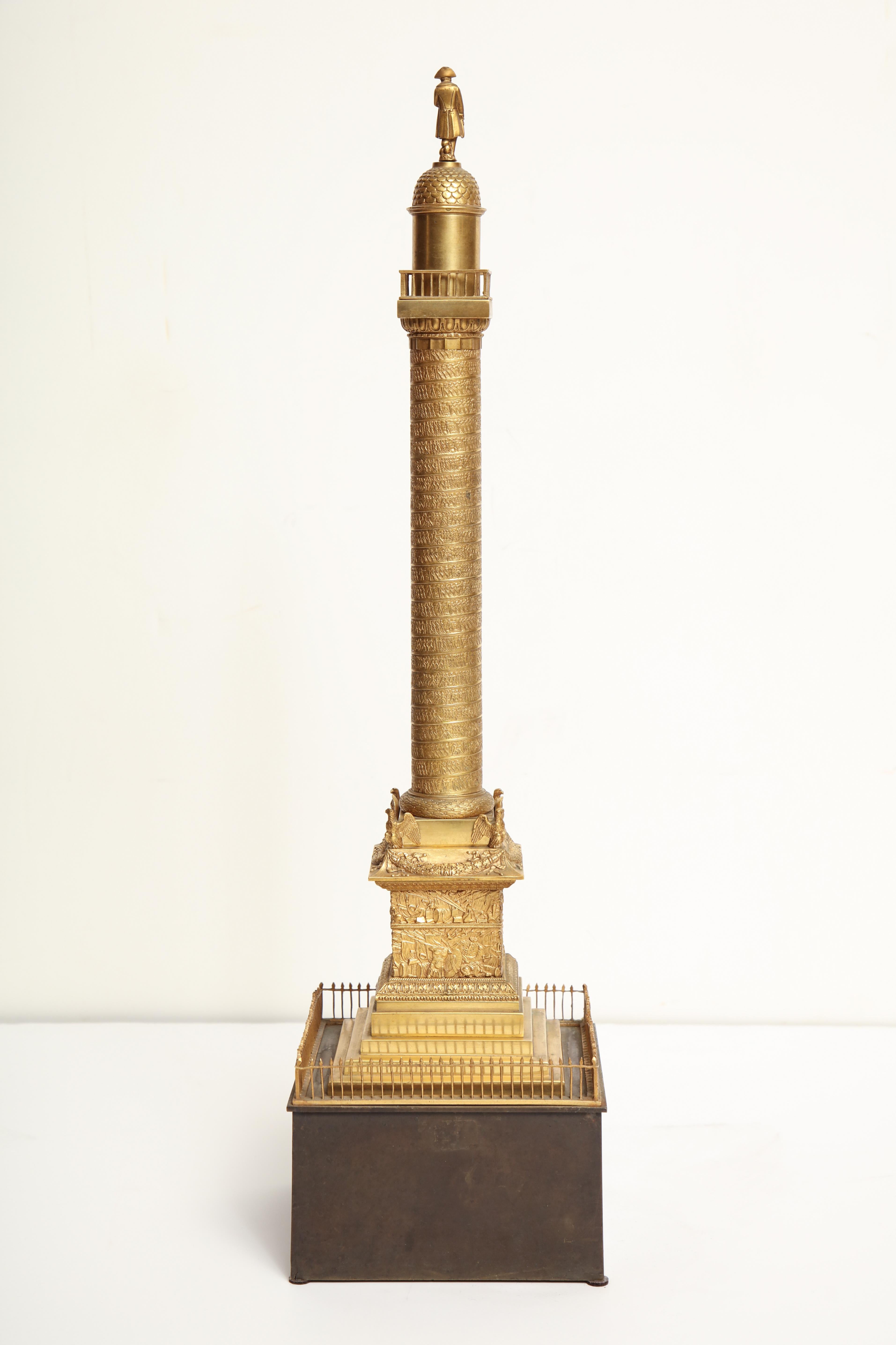 19th Century French, Grand Tour Place Vendome Column in Gilt Bronze For Sale 8