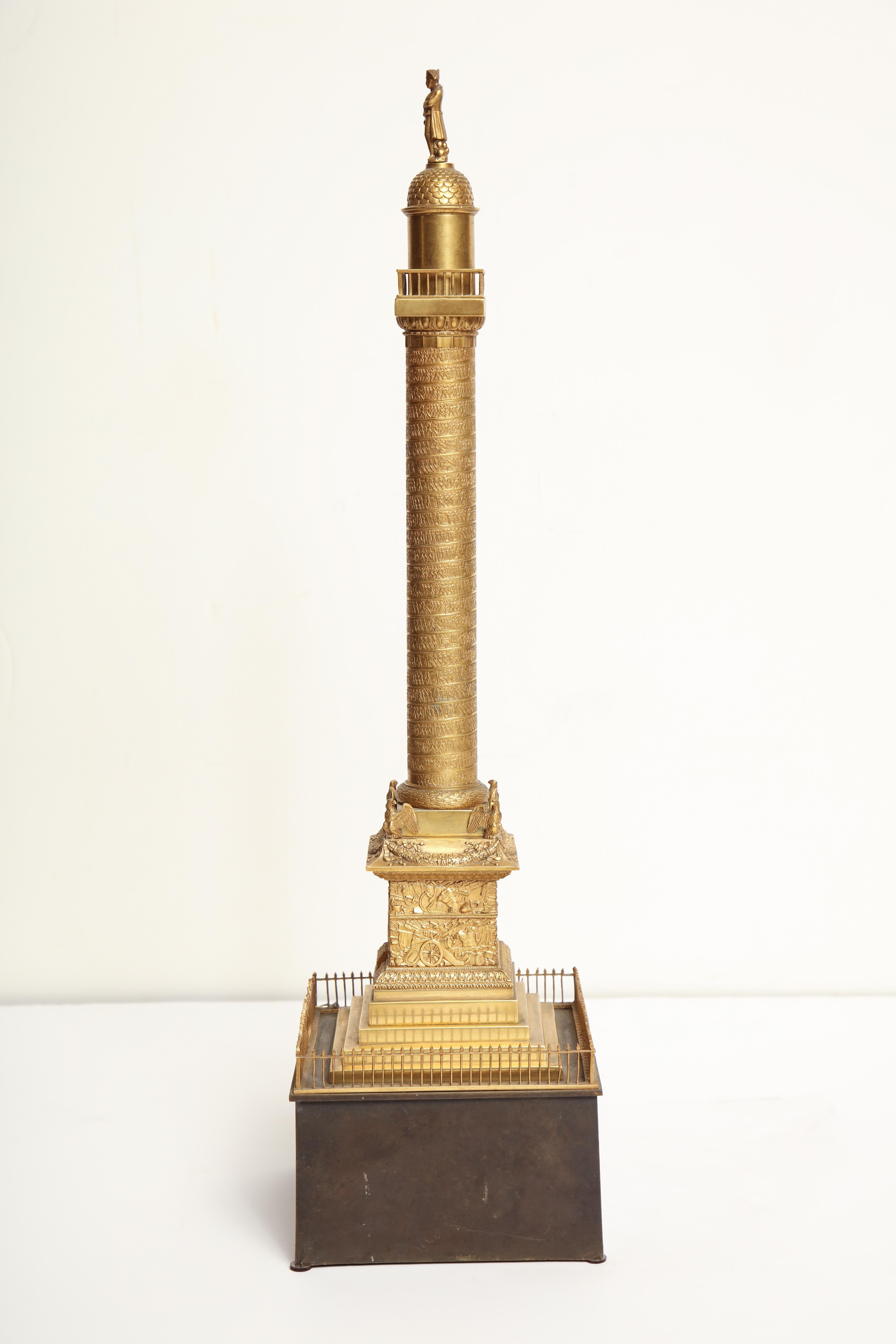 19th Century French, Grand Tour Place Vendome Column in Gilt Bronze For Sale 9