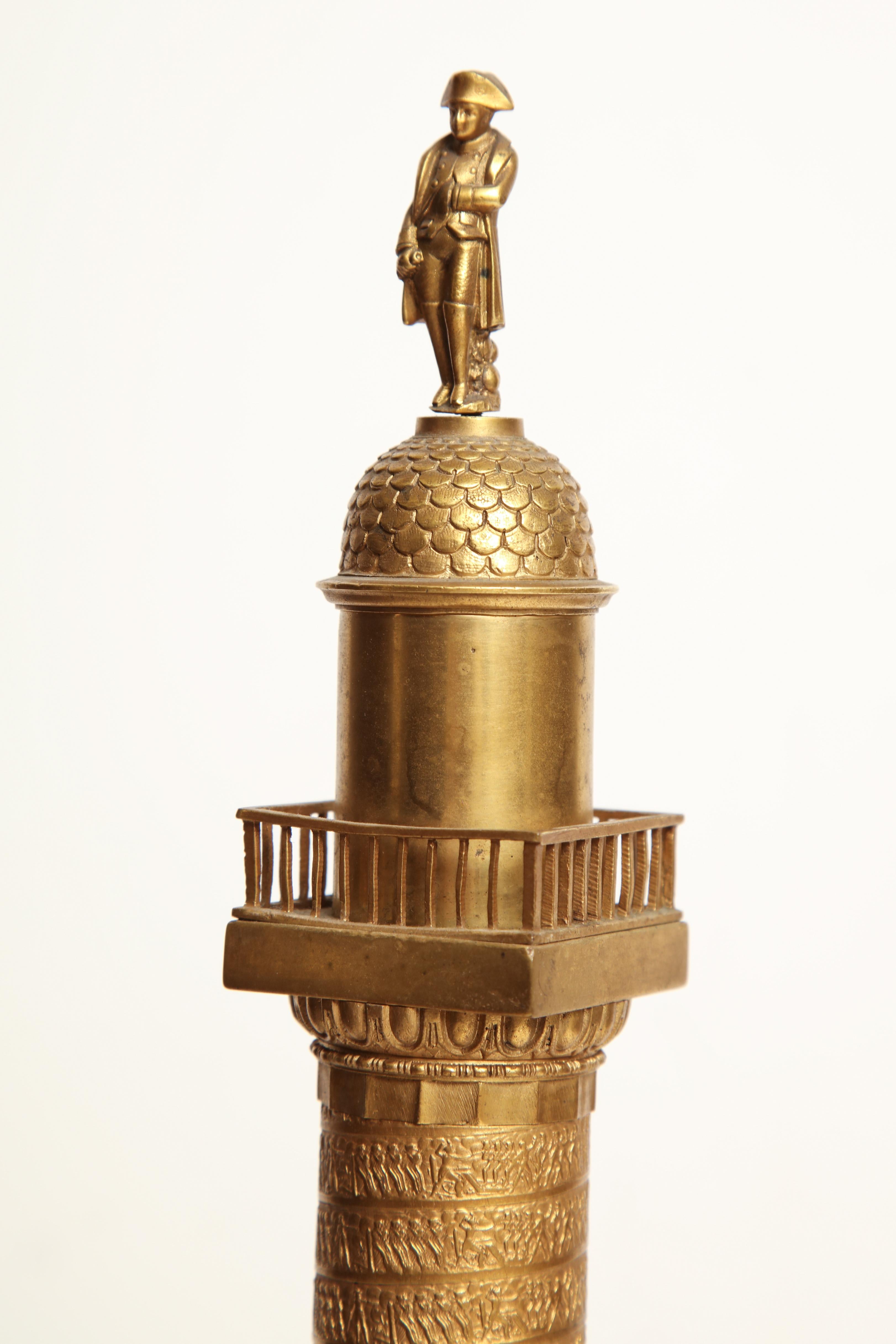 19th Century French, Grand Tour Place Vendome Column in Gilt Bronze For Sale 11