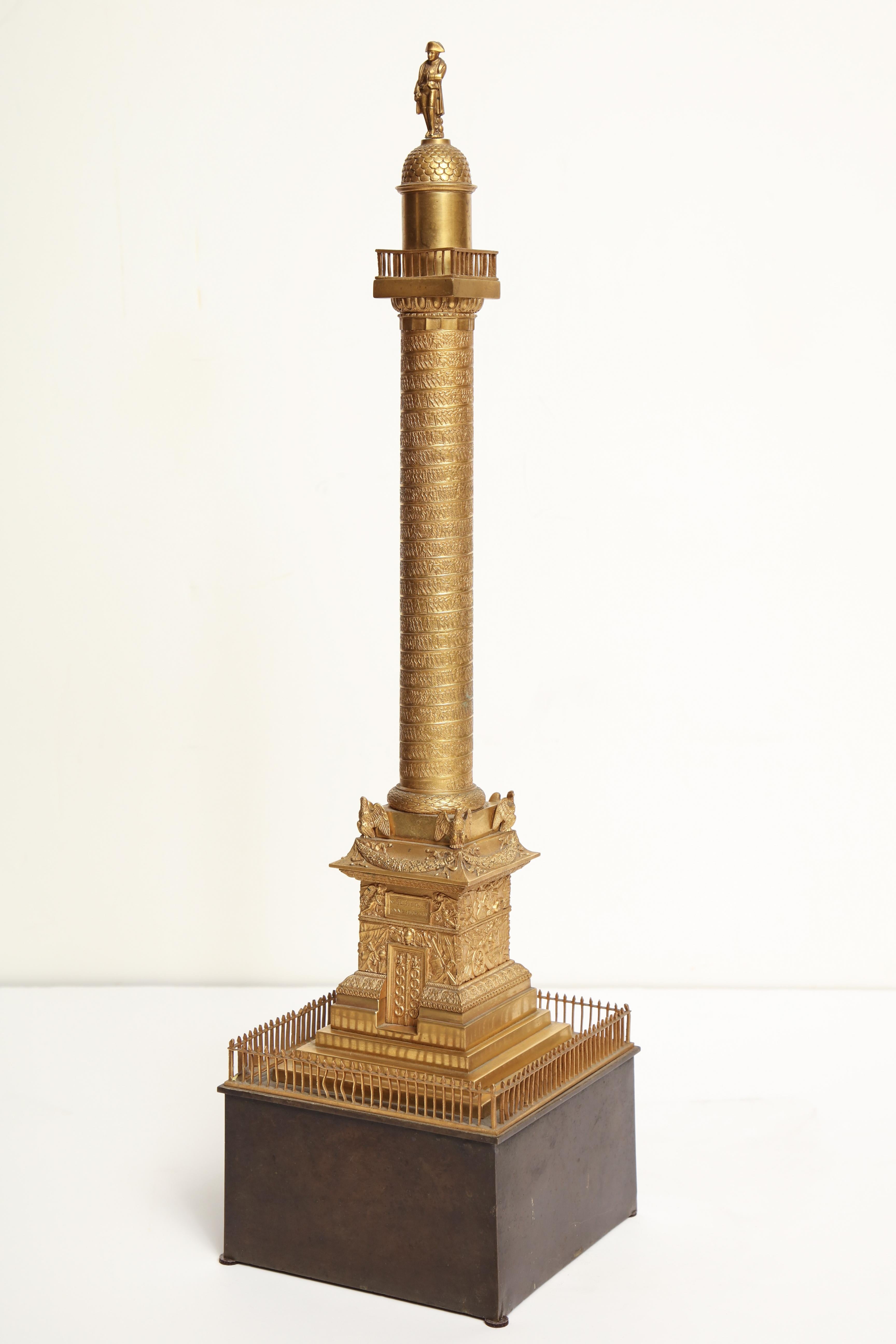 19th Century French, Grand Tour Place Vendome Column in Gilt Bronze For Sale 12