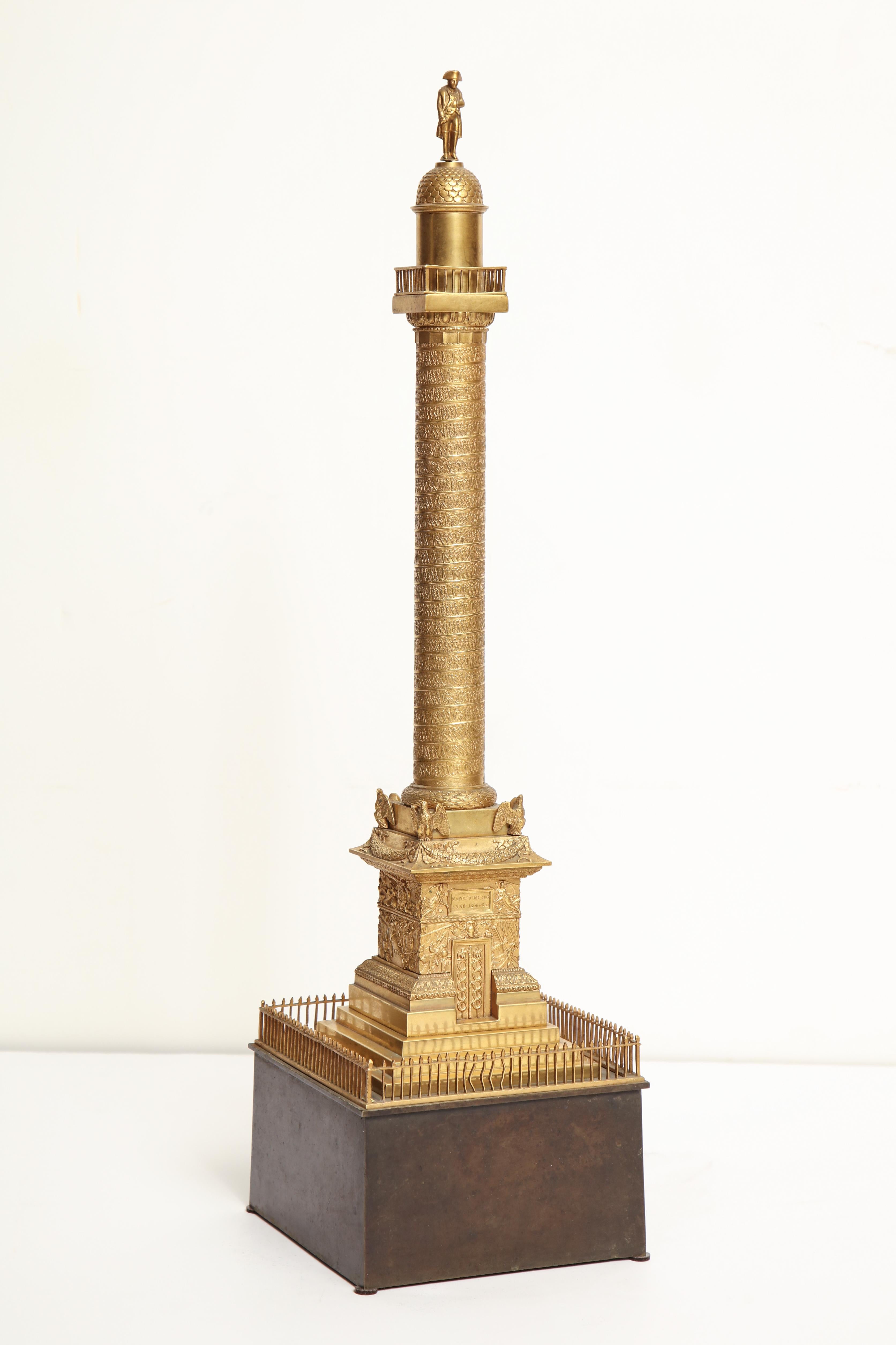 19th century French, Grand Tour Place Vendome column in gilt bronze.