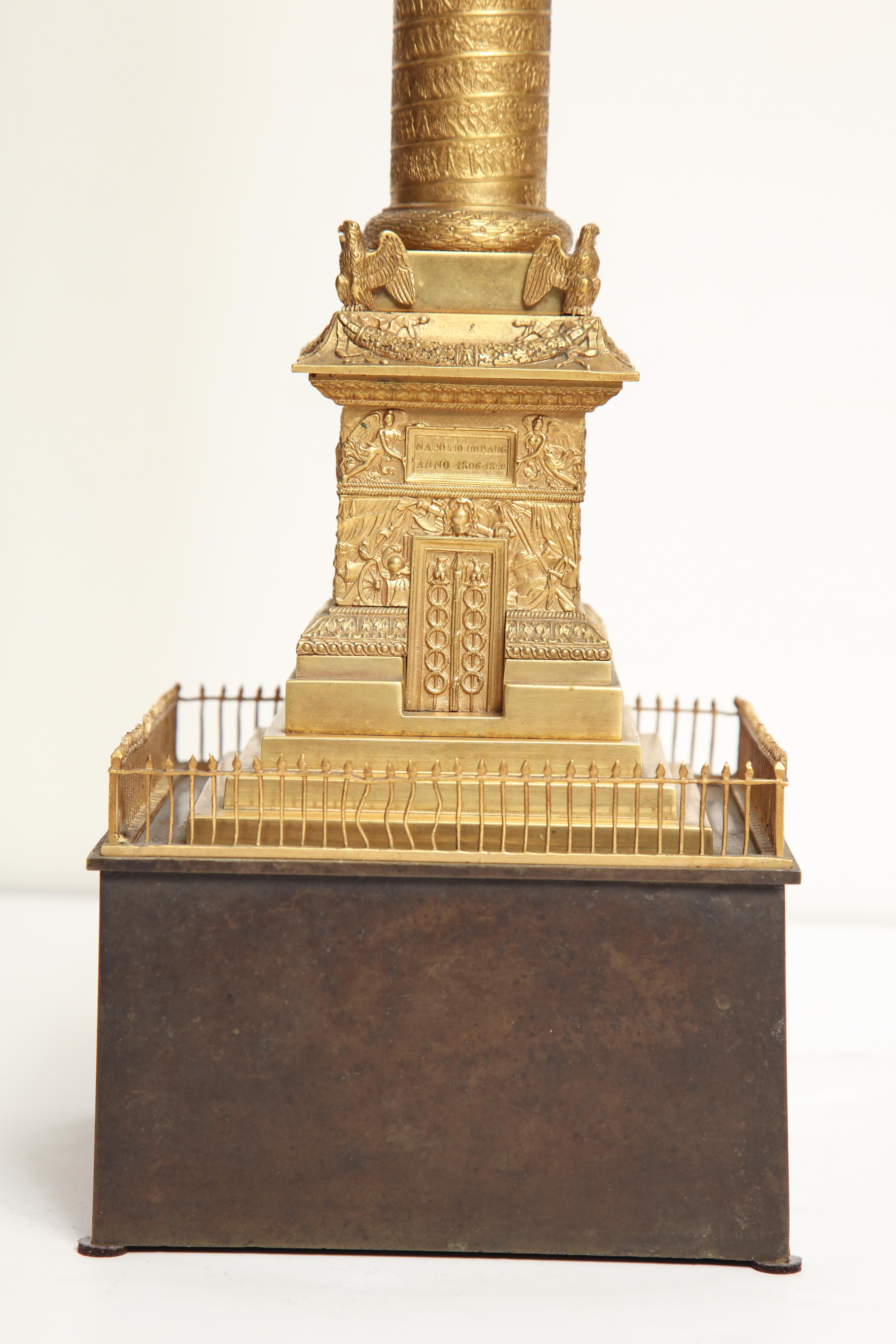 19th Century French, Grand Tour Place Vendome Column in Gilt Bronze In Good Condition For Sale In New York, NY